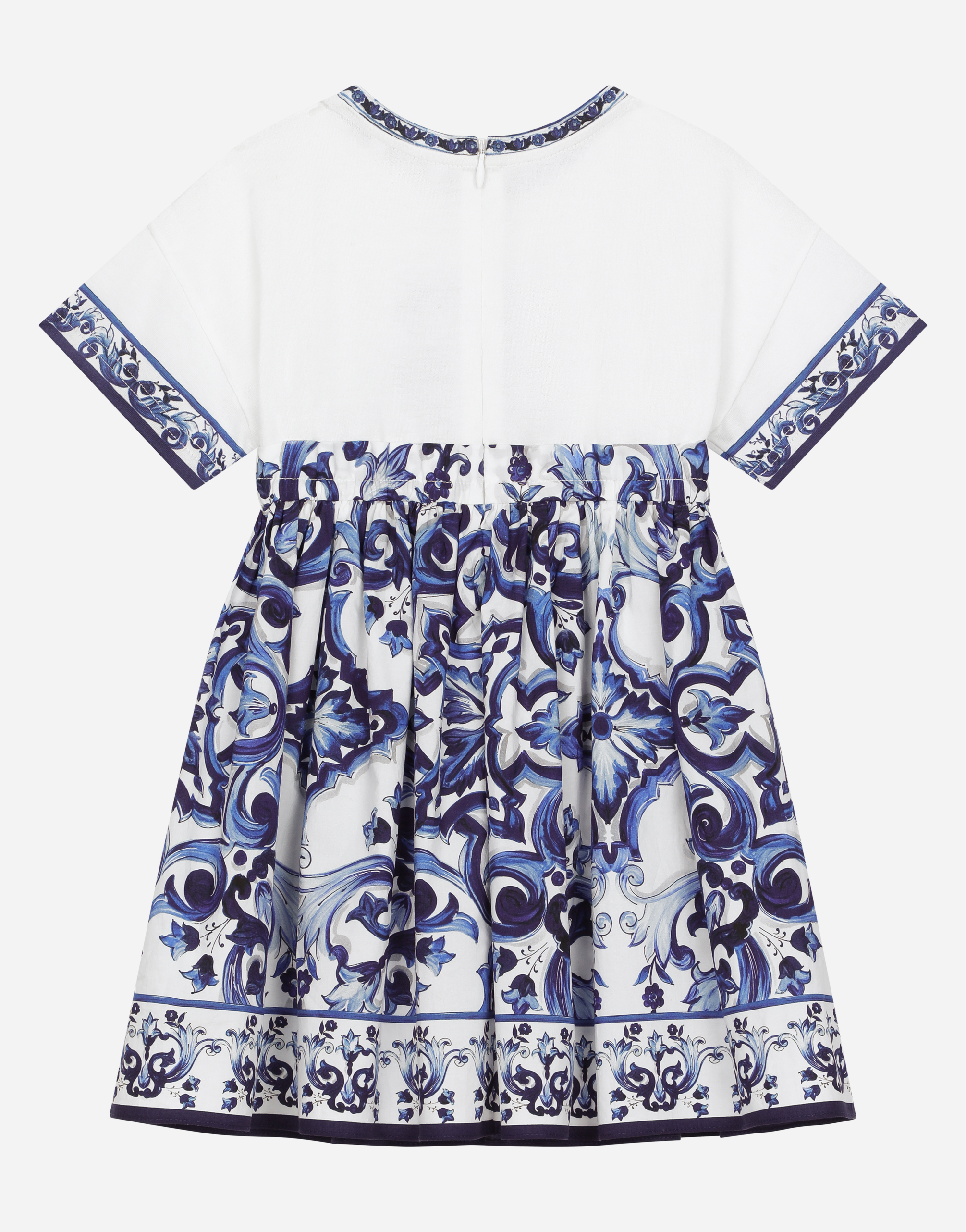 Dolce & Gabbana Majolica-print Poplin And Jersey Dress In Multicolor