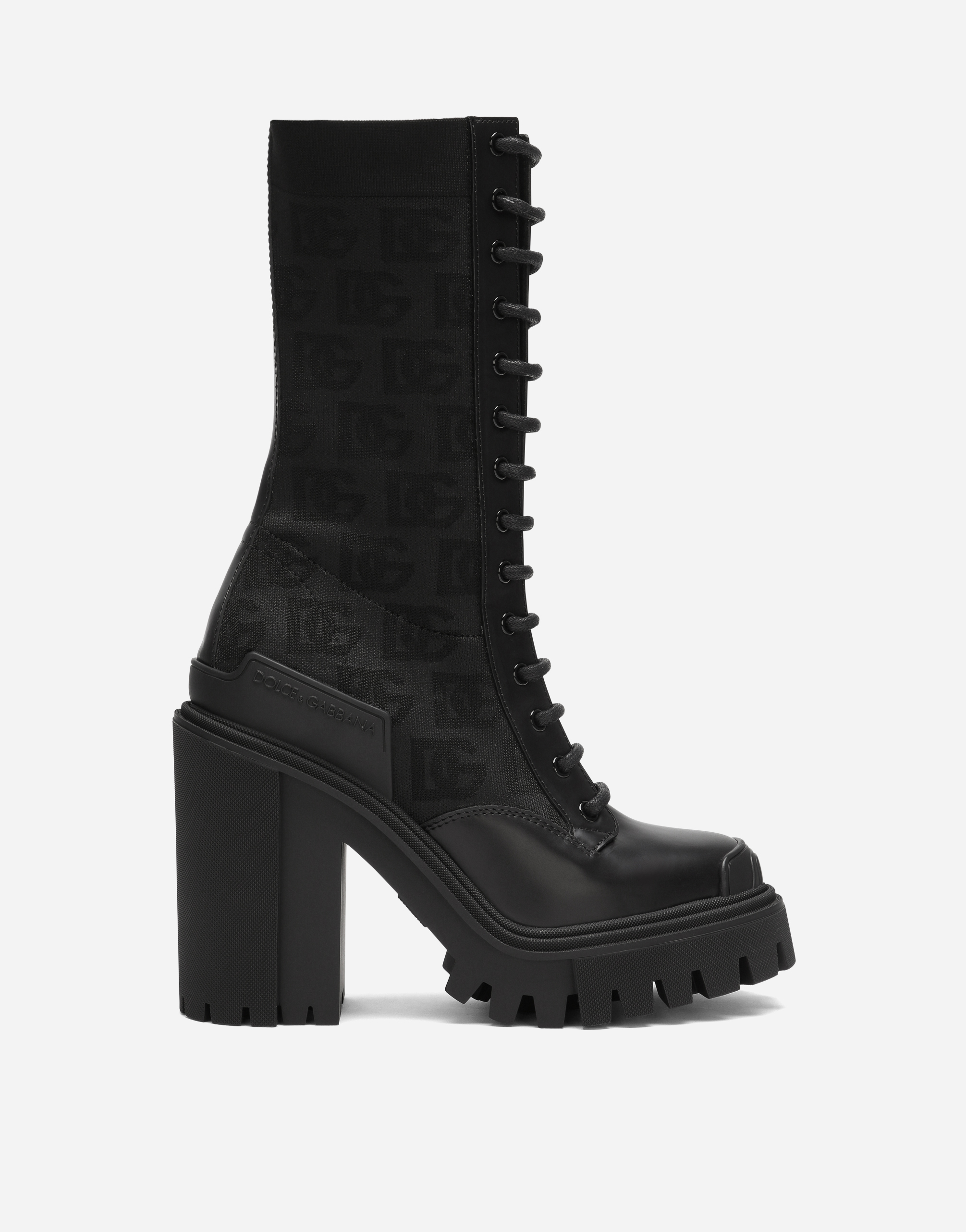 Dolce & Gabbana Stretch Mesh Ankle Boots With All-over Dg Logo In Black