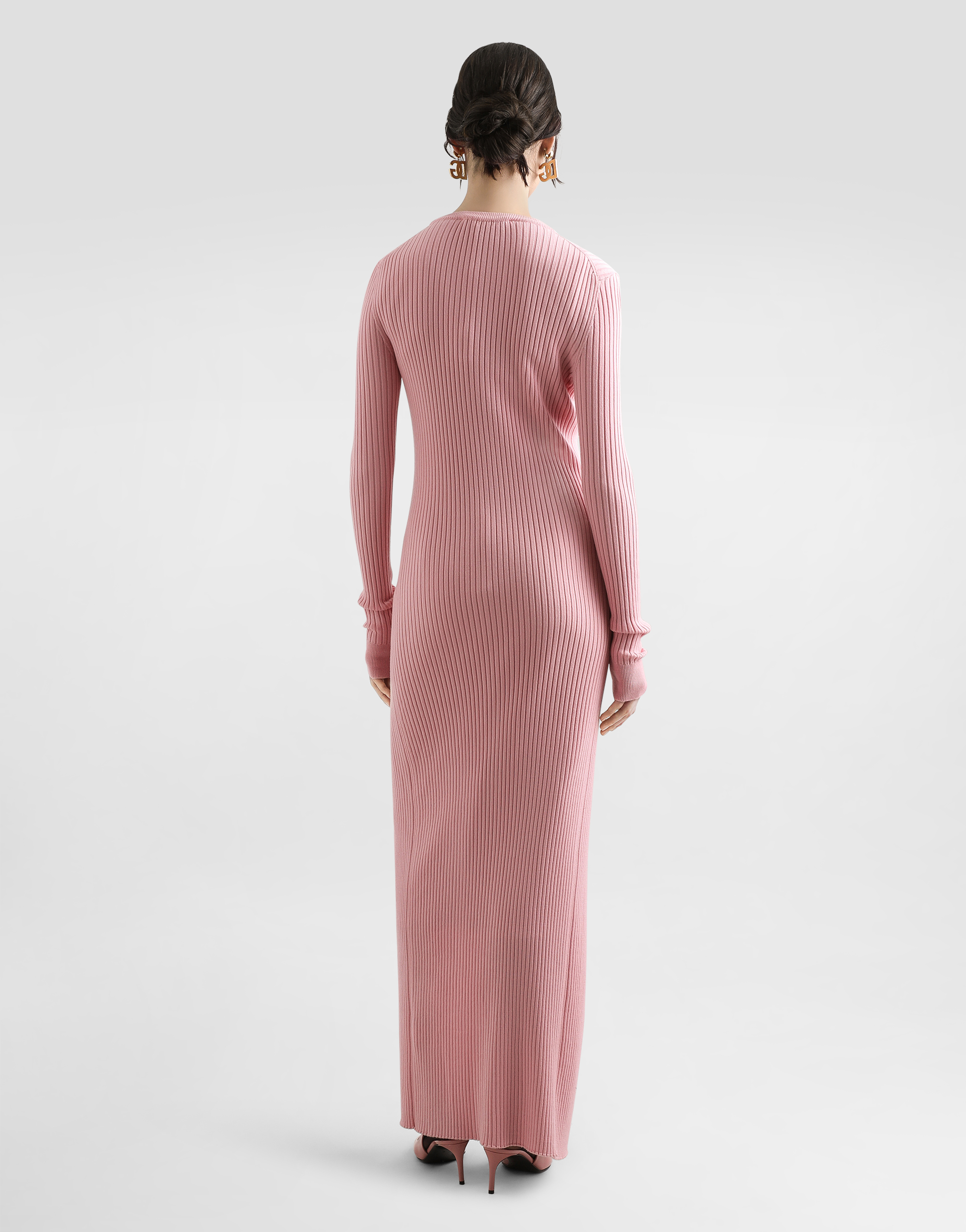 Dolce & Gabbana Long Ribbed Wool Cardigan In Pink
