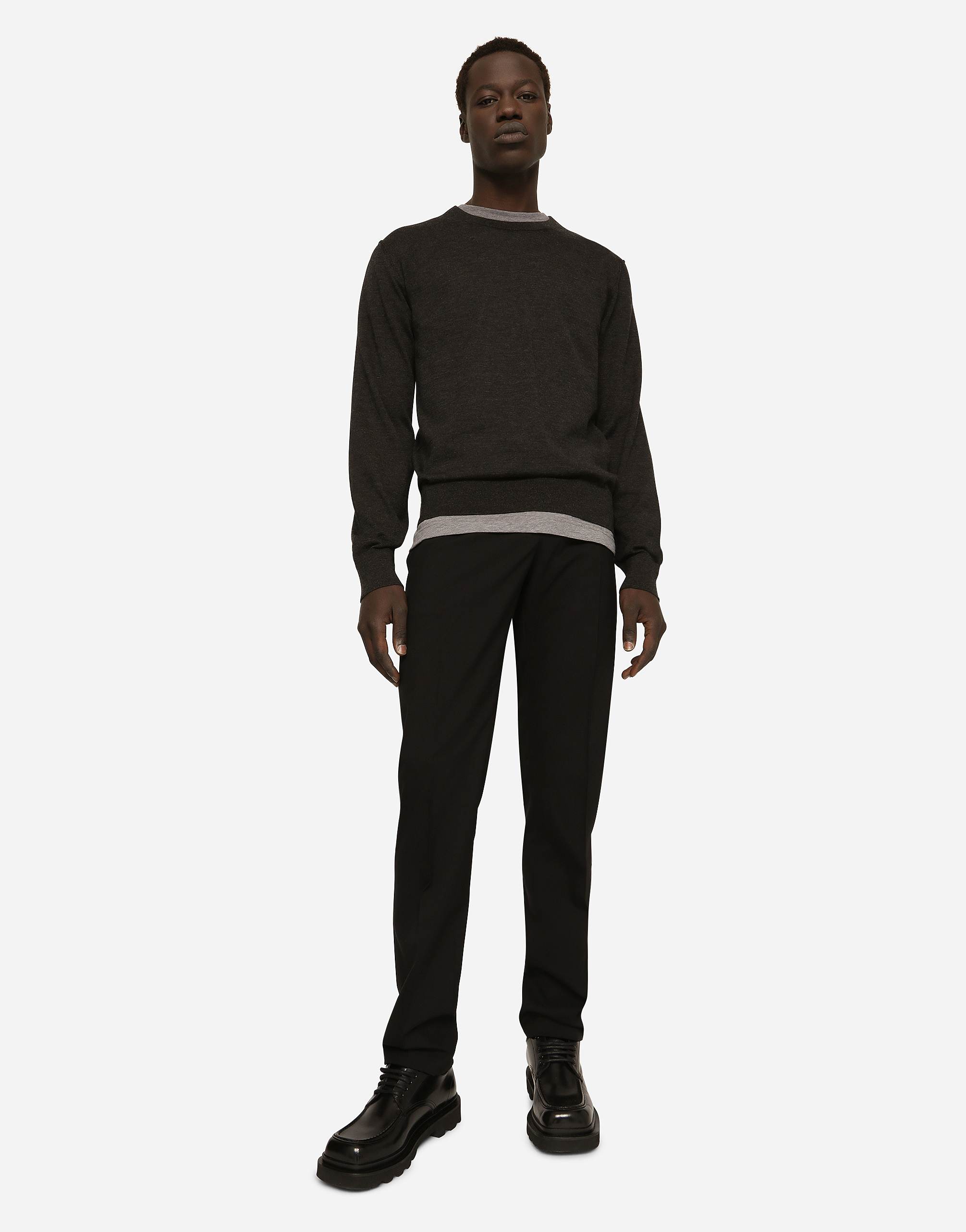 Dolce & Gabbana Long-sleeved Overdyed Jersey T-shirt In Grey