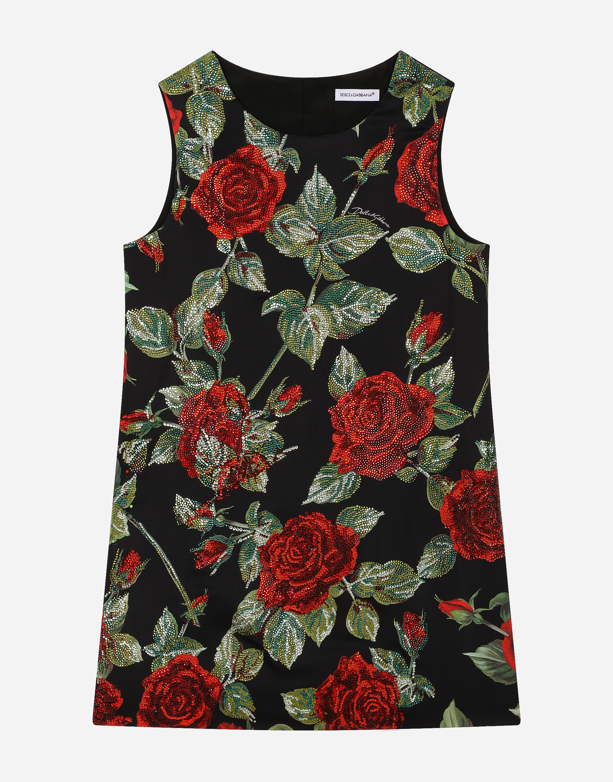 Shop Dolce & Gabbana Sleeveless Dress In Rose-print Charmeuse In Multicolor