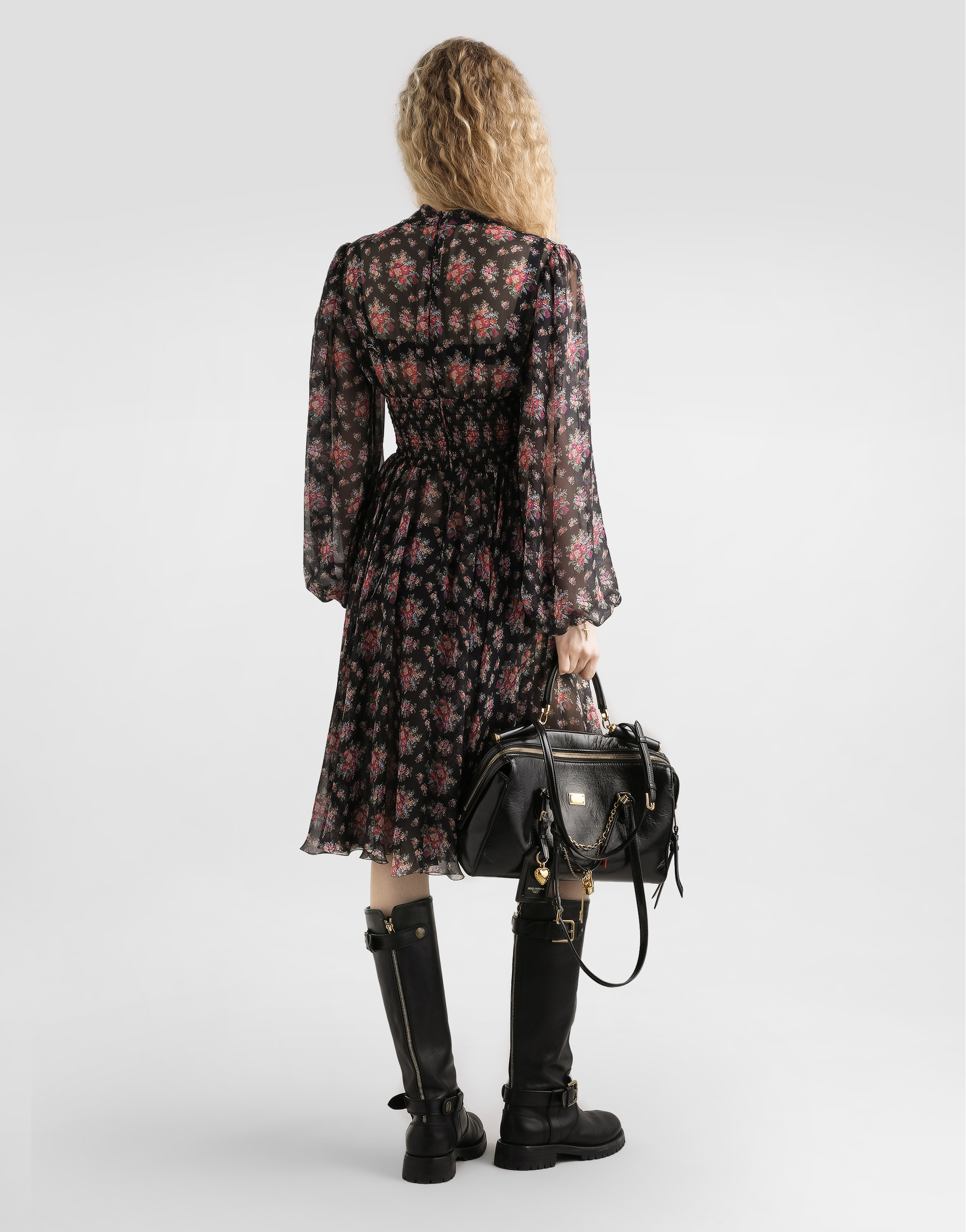 Small flower bouquets-print chiffon dress