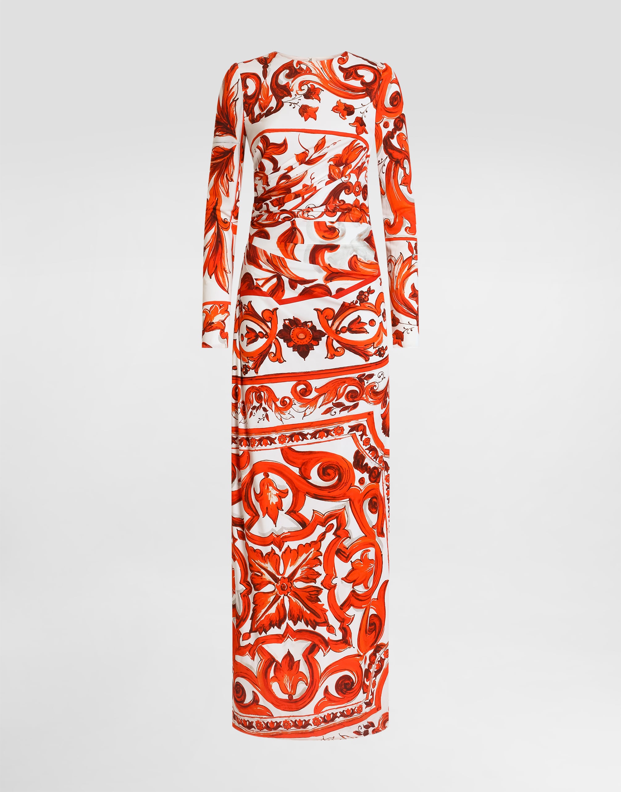 Majolica-print organzine long dress in Multicolor for Women