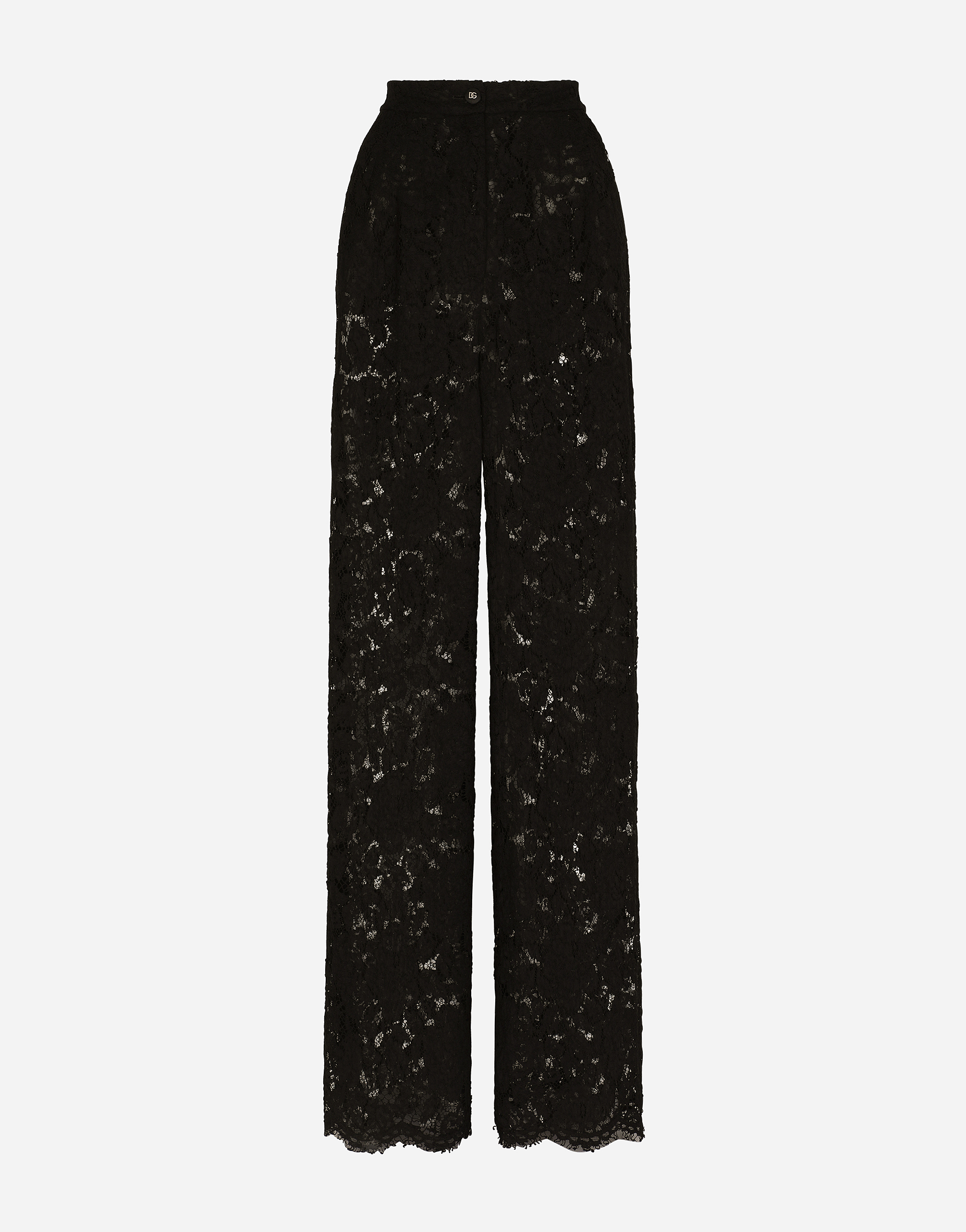 Shop Dolce & Gabbana Flared Branded Stretch Lace Pants In Black