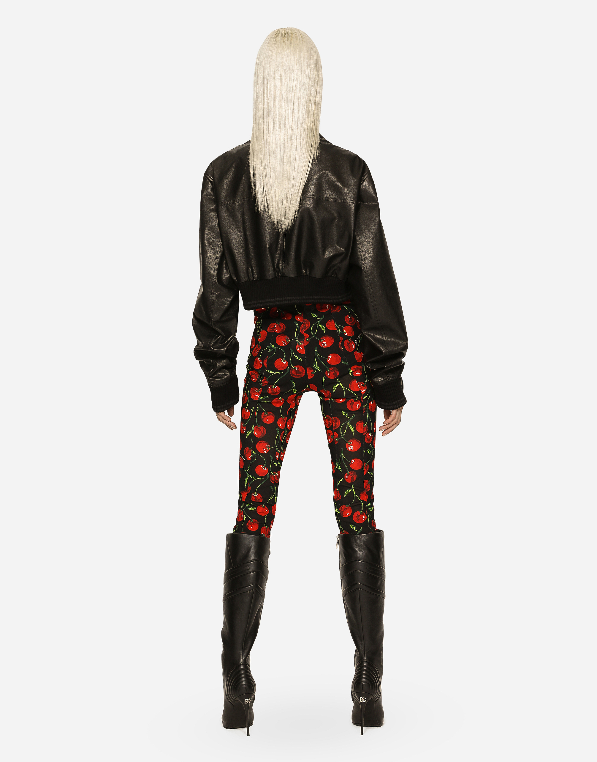DOLCE & GABBANA CHERRY-PRINT MARQUISETTE SHAPER PANTS