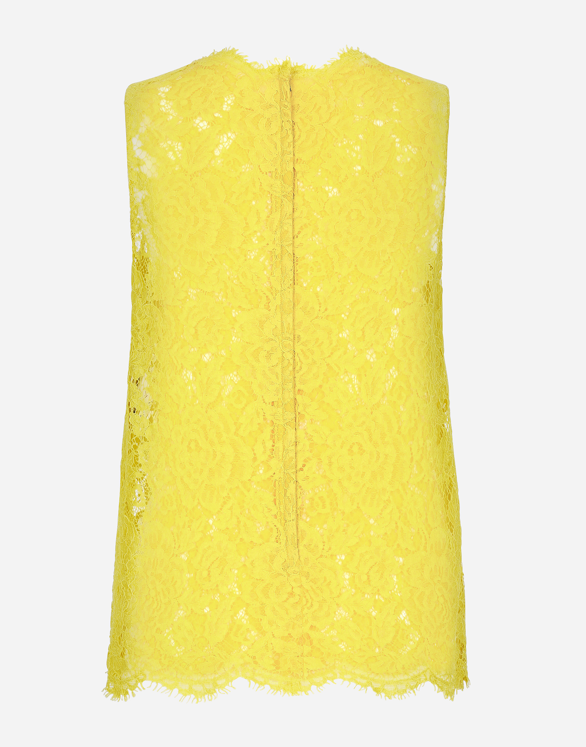 Shop Dolce & Gabbana Branded Floral Cordonetto Lace Top In Yellow