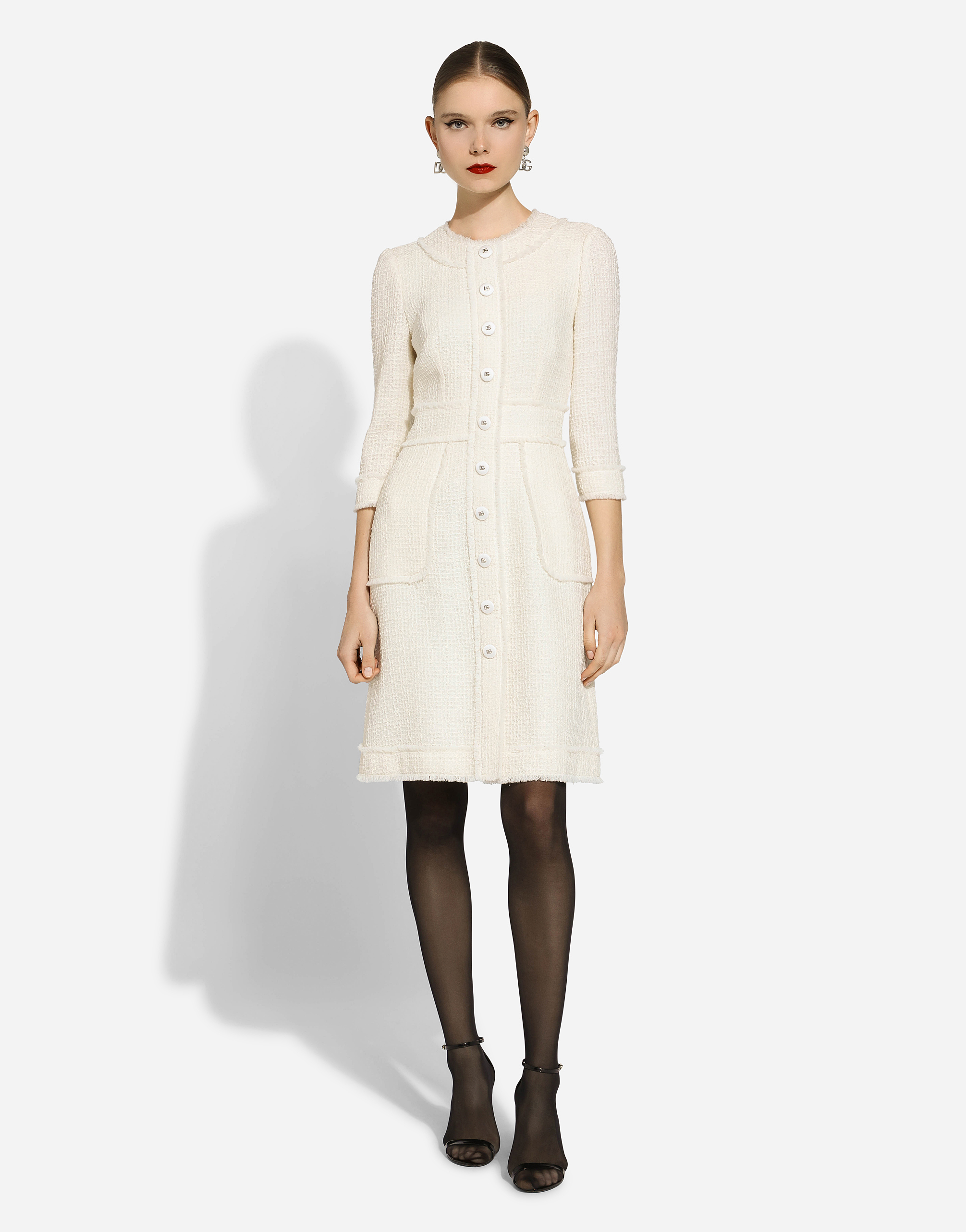 Dolce & Gabbana A-line Tweed Dress In White