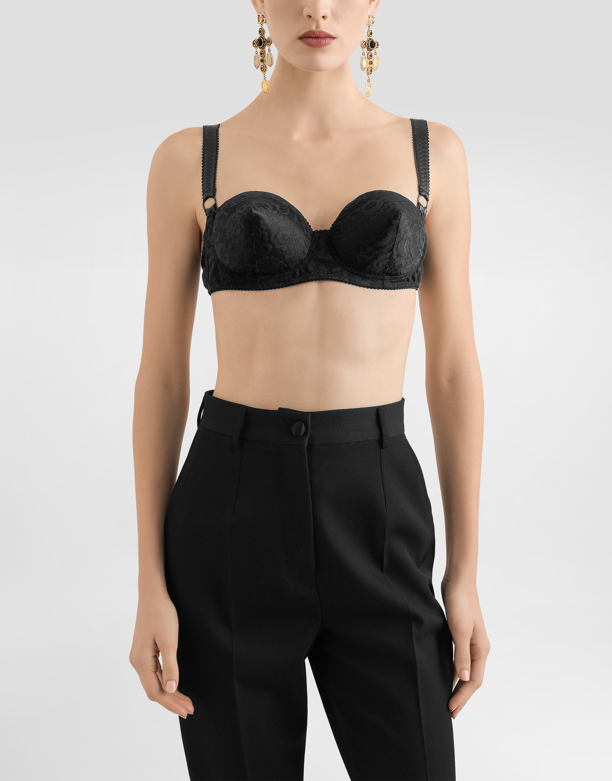 Dolce & Gabbana Satin Balconette Bra With Lace Detailing In Black