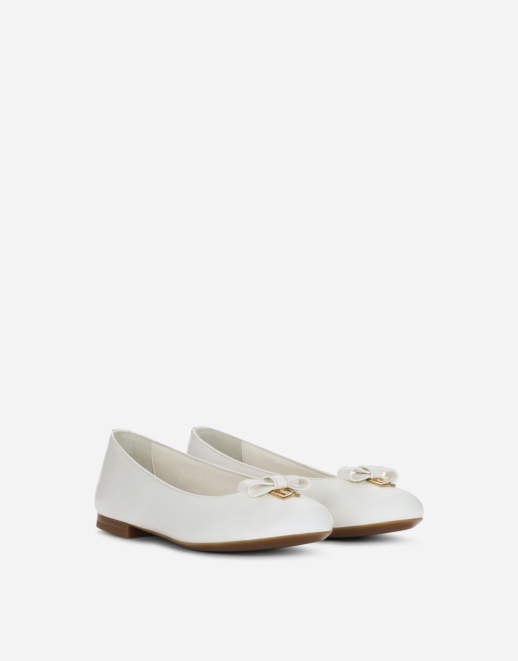 Shop Dolce & Gabbana Patent Leather Ballet Flats With Metal Dg Logo In White