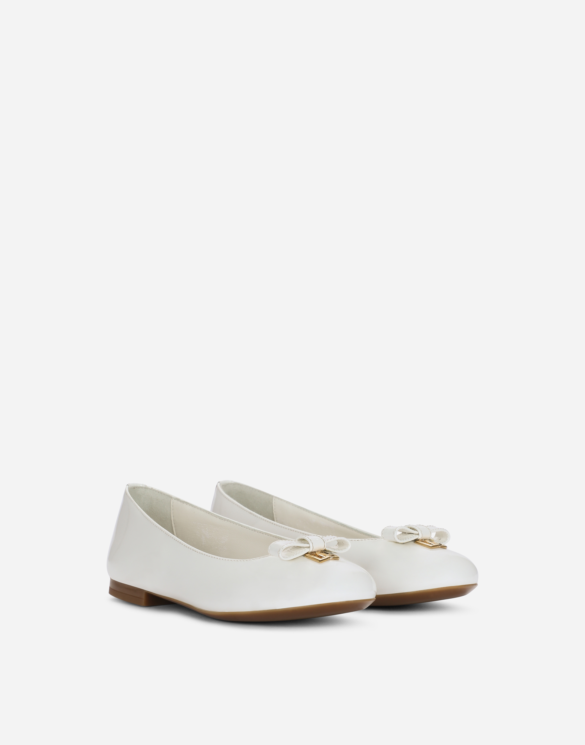 Dolce & Gabbana Patent Leather Ballet Flats With Metal Dg Logo In White