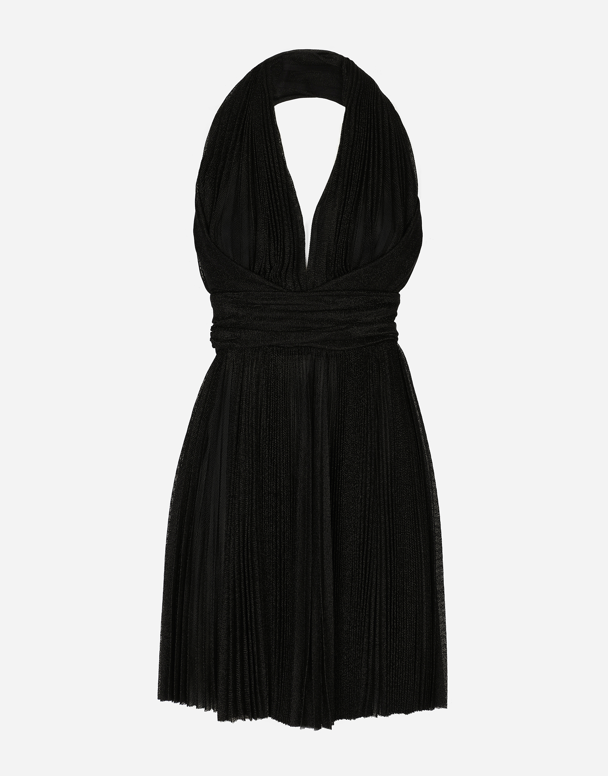 Dolce & Gabbana Short Pleated Lurex Mesh Dress In Black