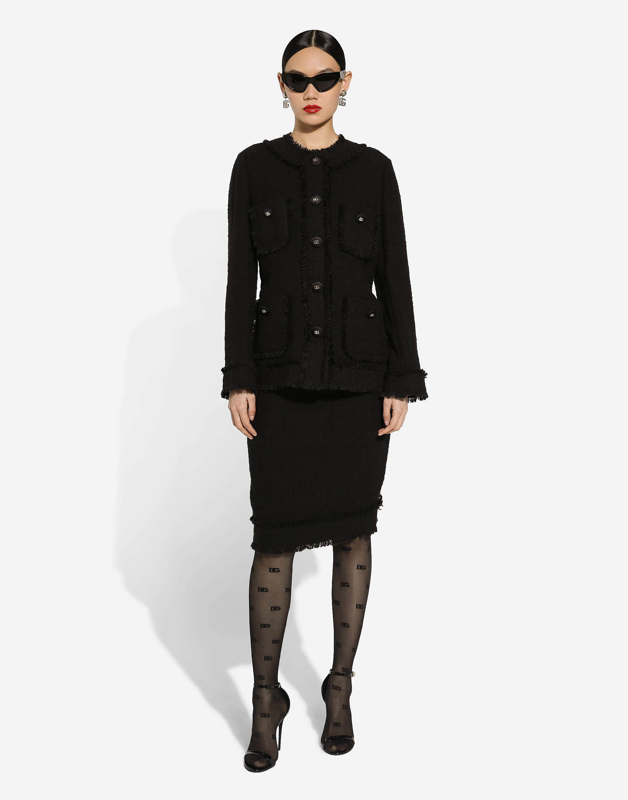 Tweed midi skirt with DG logo