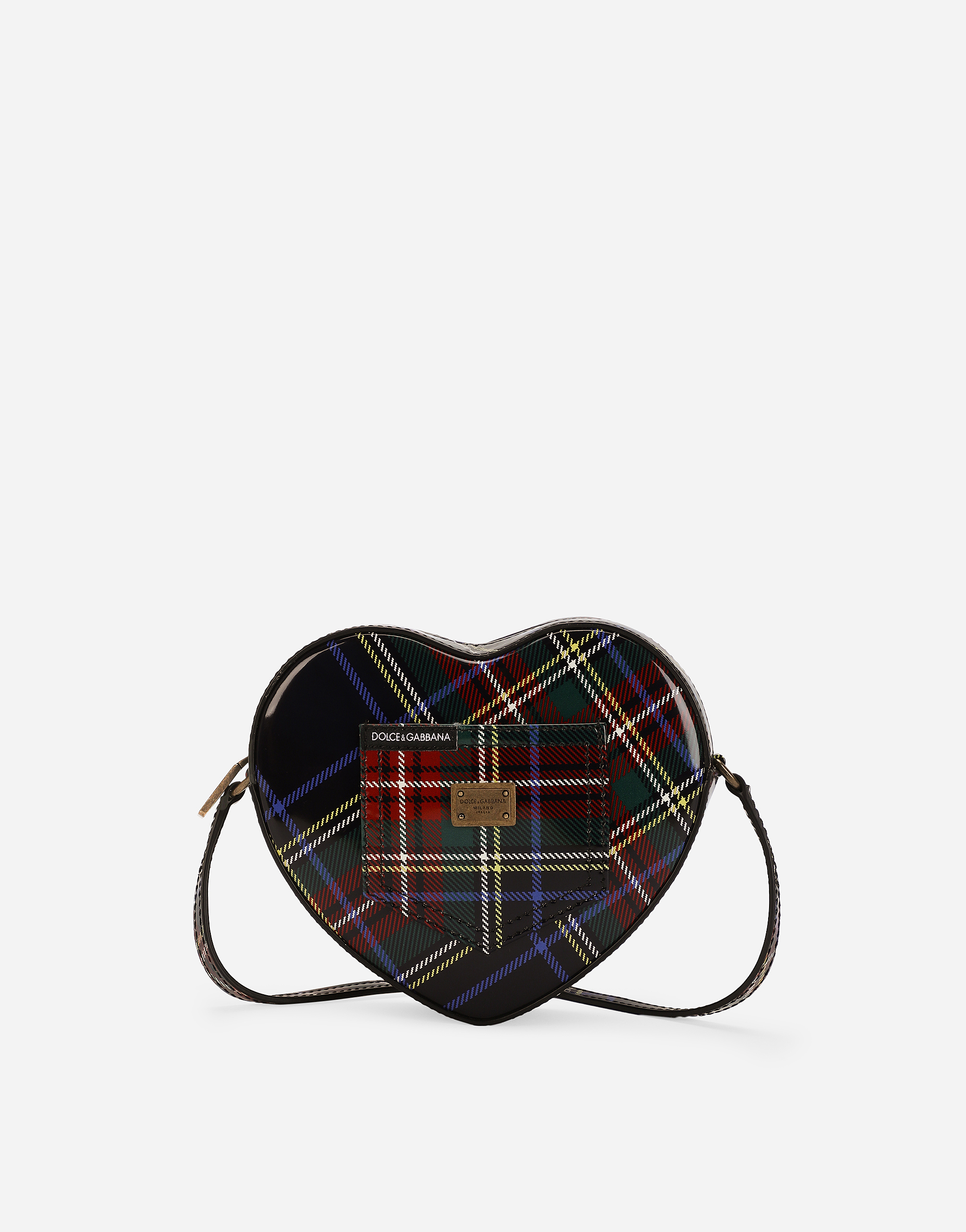 Dolce & Gabbana Dg Girlie Heart Bag In Tartan-print Polished Calfskin - Woman Accessories Multicolor Leather Onesize