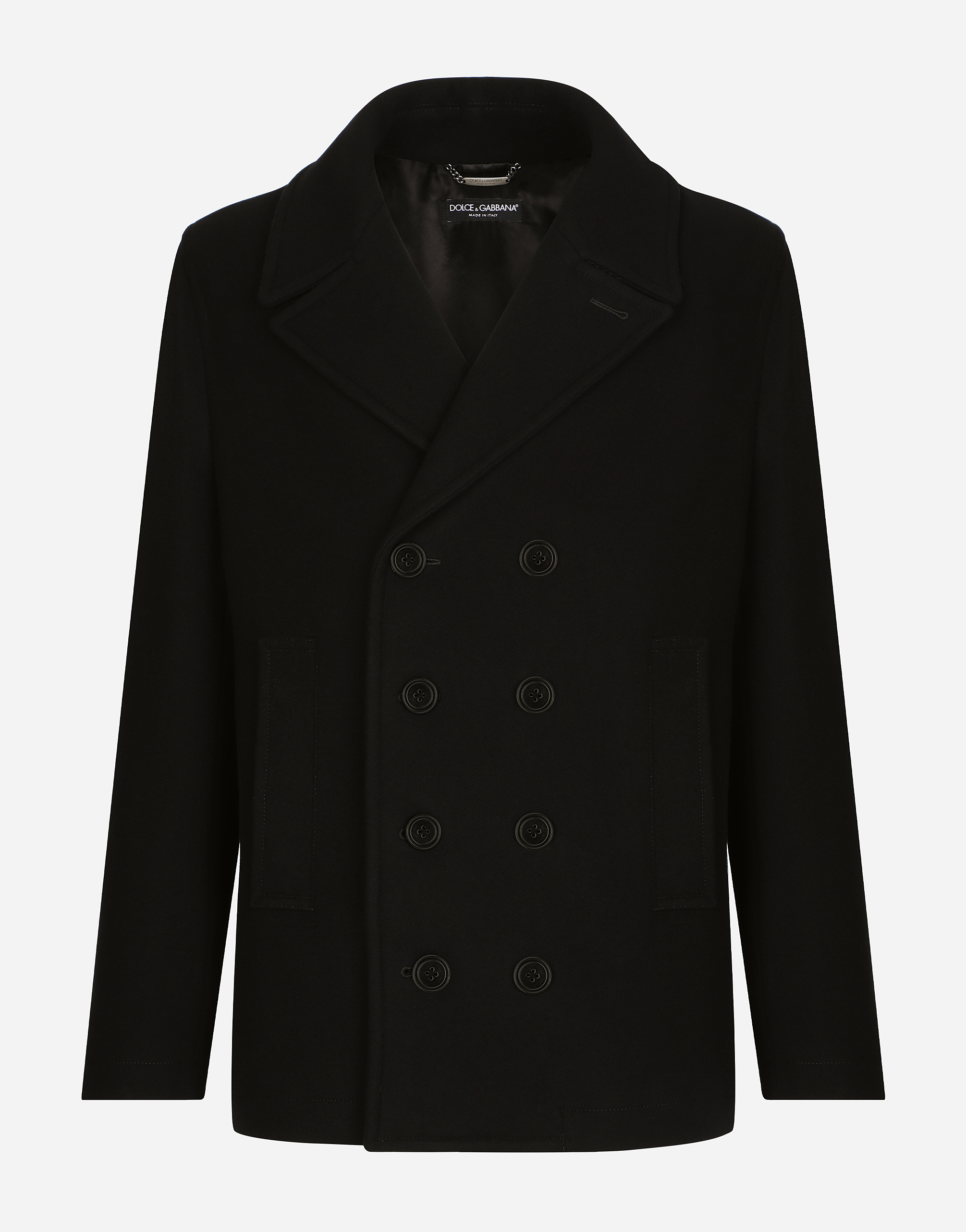 Dolce & Gabbana Double-breasted Wool Pea Coat With Branded Tag - Man Coats And Jackets Black Wool 50