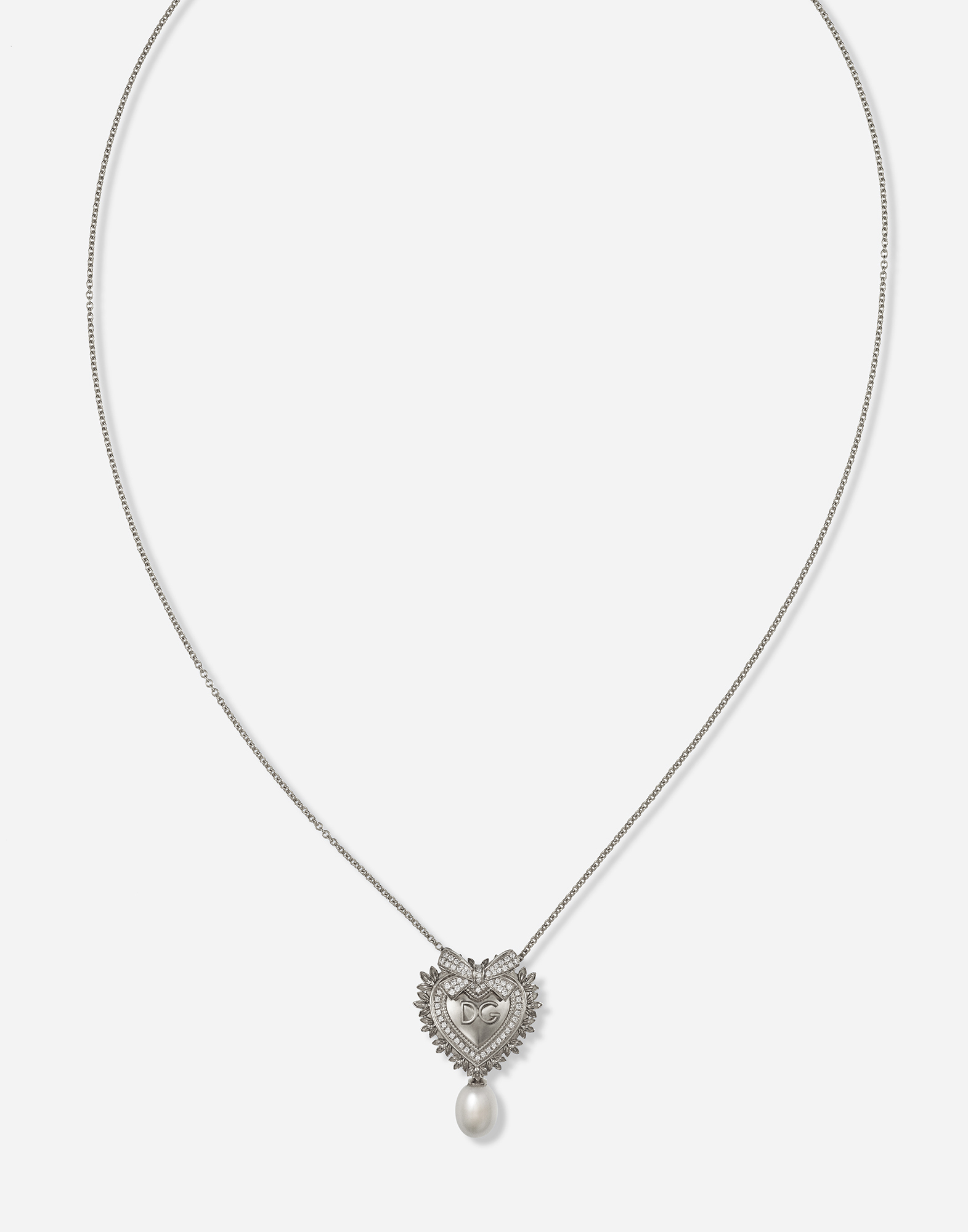 Dolce & Gabbana Devotion Necklace In White Gold With Diamonds And Pearls White Gold Female Onesize In White Gold