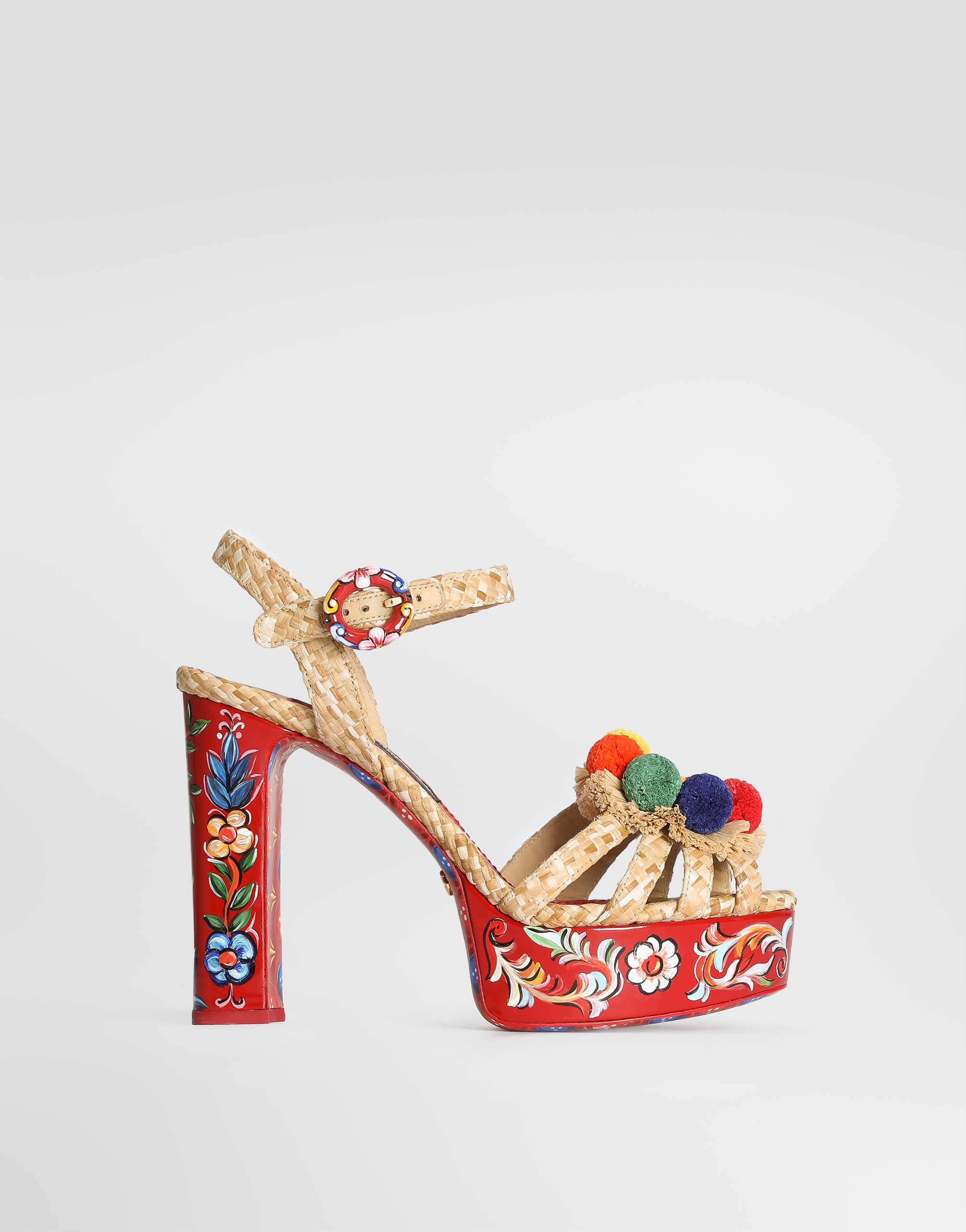 Dolce & Gabbana Keira Platform Heel Sandals Pompons Flowers In Multi