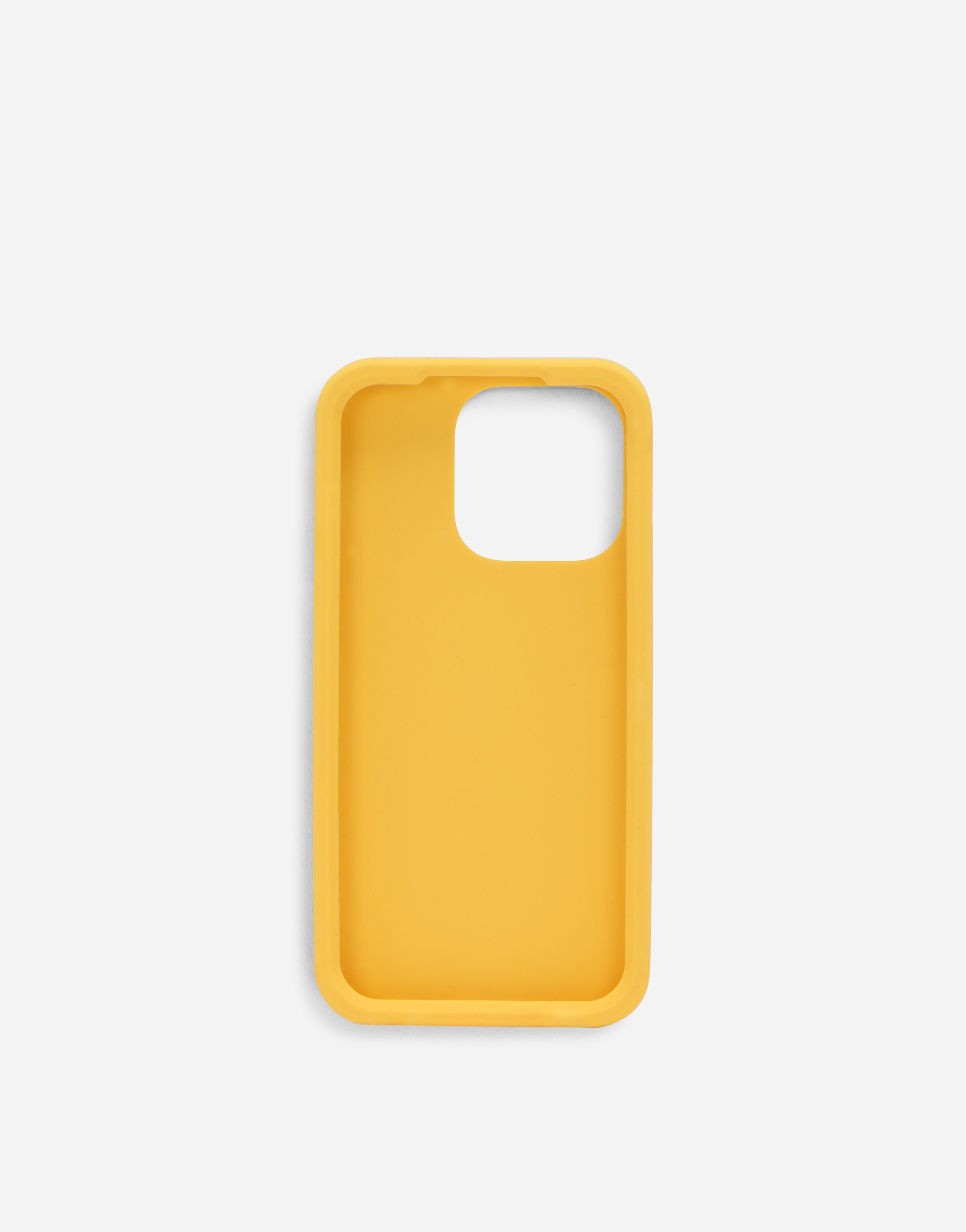 Shop Dolce & Gabbana Branded Rubber Iphone 14 Pro Cover In Yellow