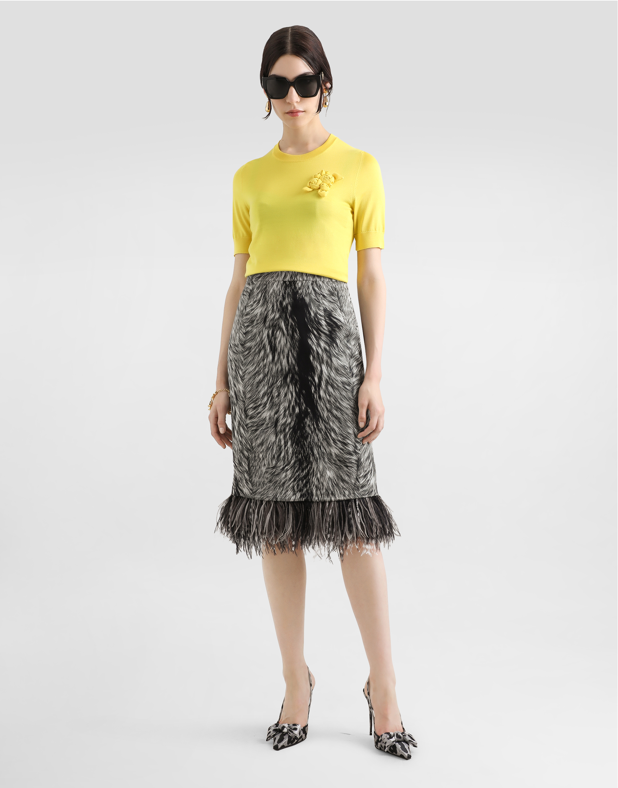 Dolce & Gabbana Short-sleeved Silk Sweater With Flower In Yellow