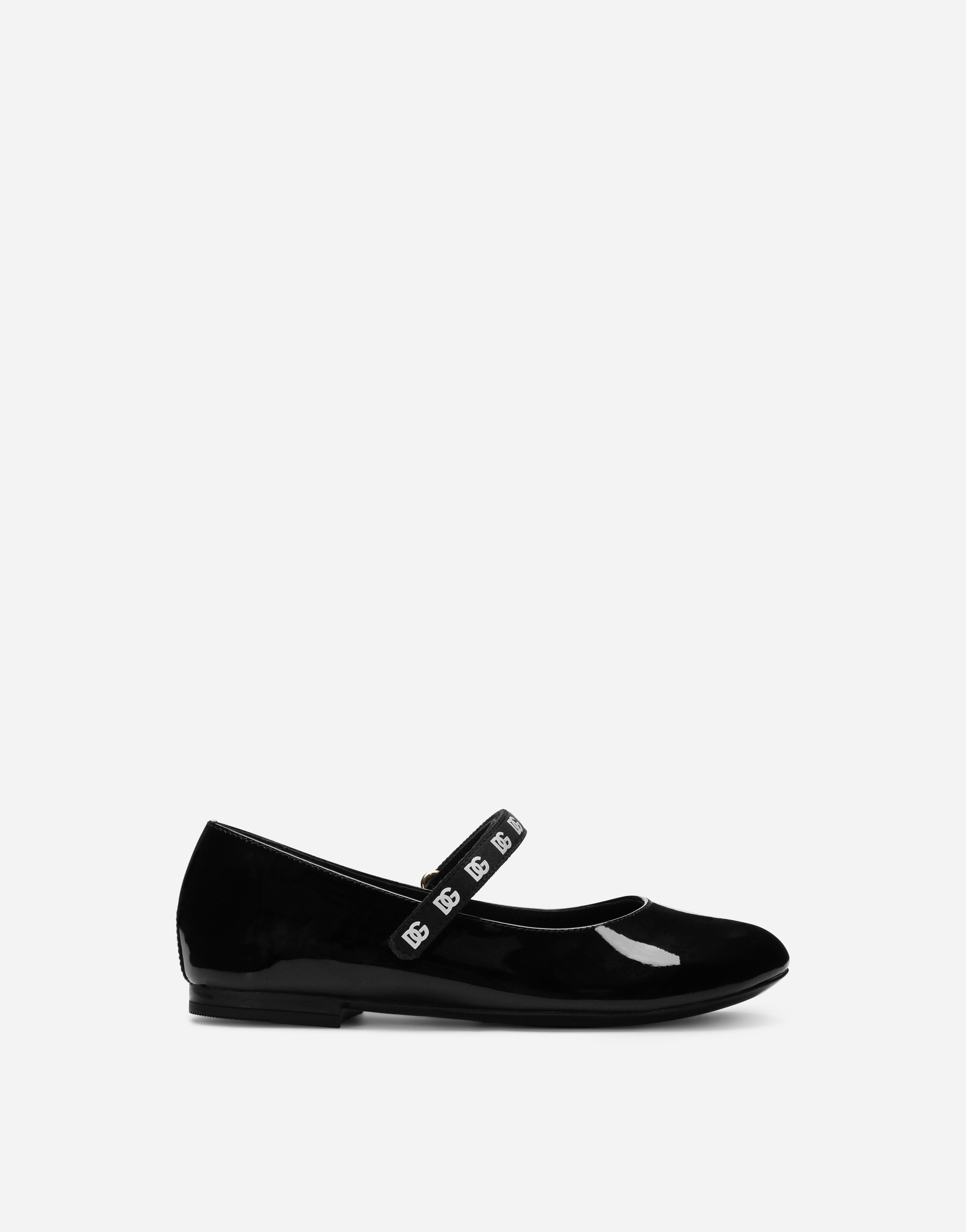 Dolce & Gabbana Kids' Patent Leather Ballet Flats With Dg-logo Strap In Black