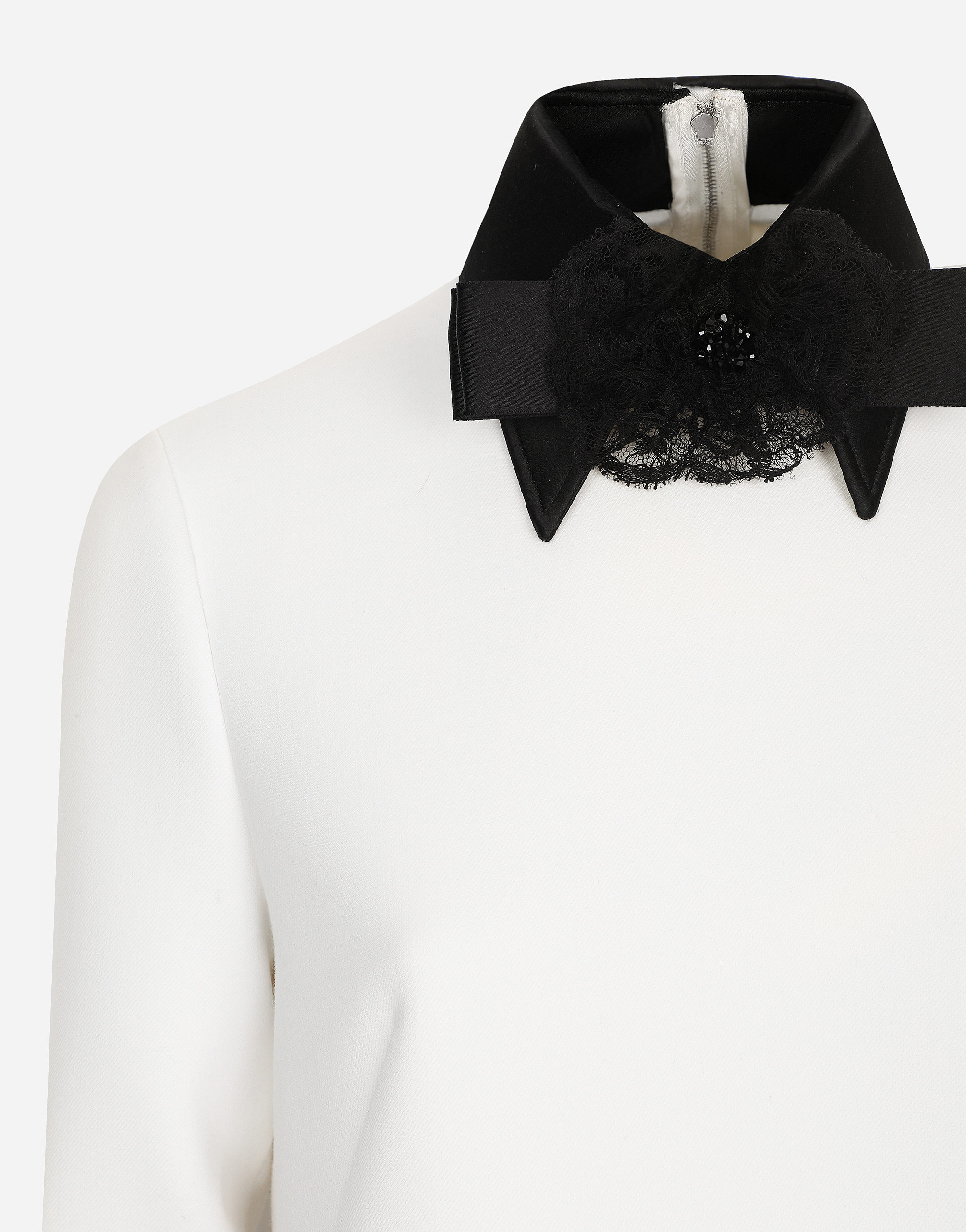 Short woolen dress with satin details