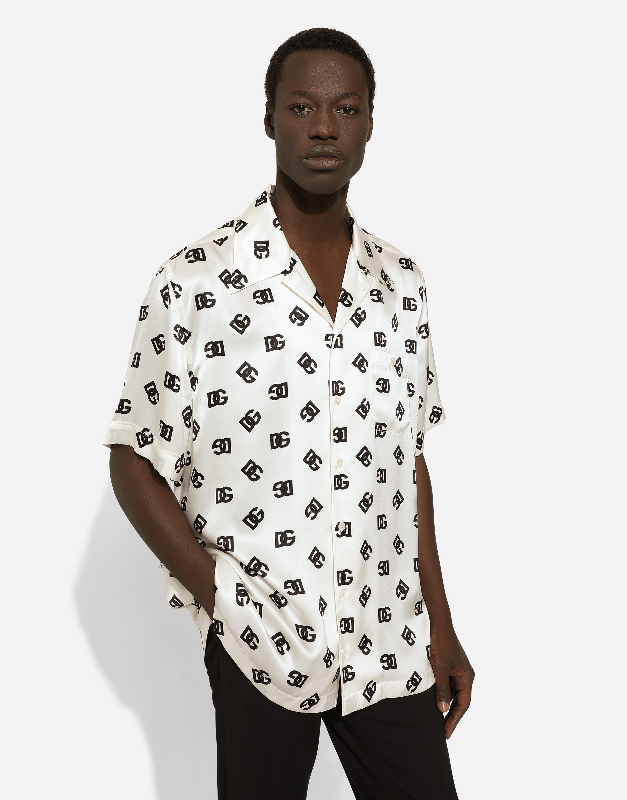 Shop Dolce & Gabbana Silk Hawaiian Shirt With Dg Monogram Print