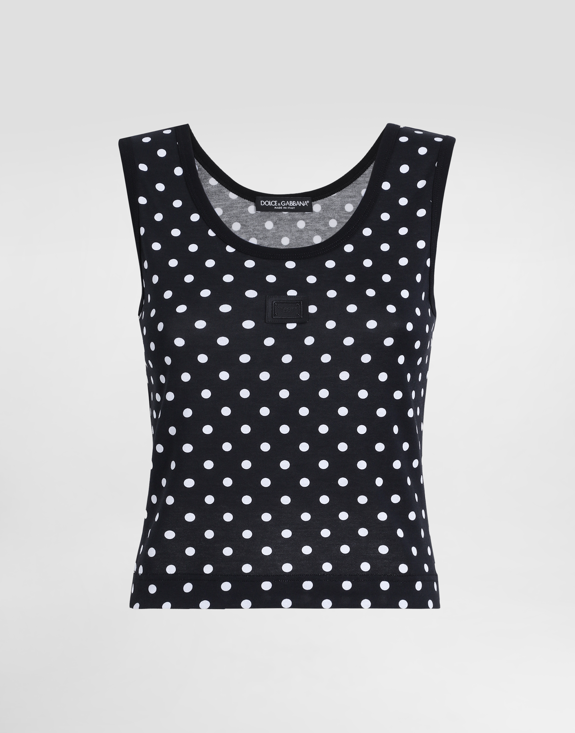 Dolce & Gabbana Cropped Jersey Tank Top With Polka-dot Print In Multicolor