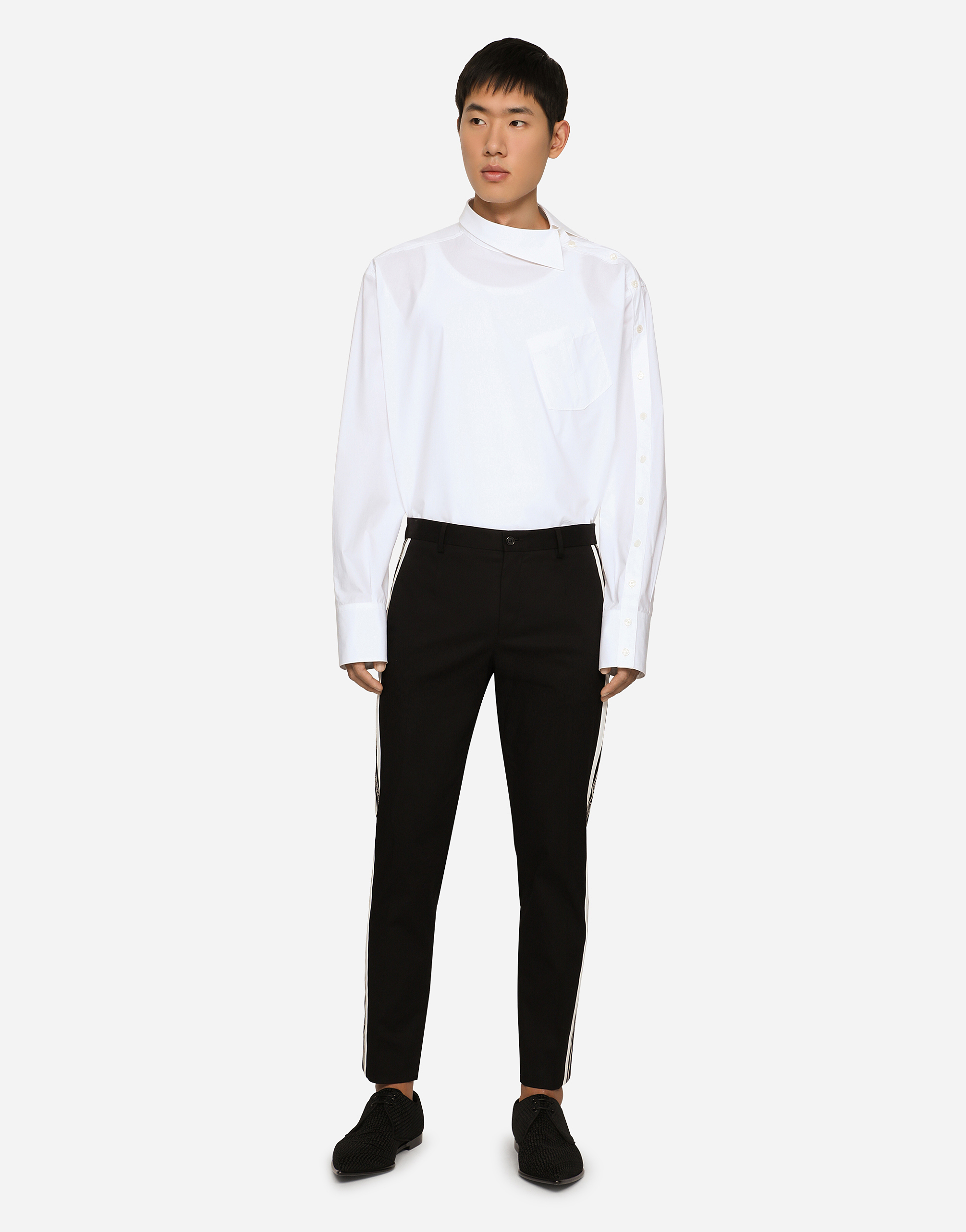 DOLCE & GABBANA STRETCH COTTON PANTS WITH SIDE BANDS