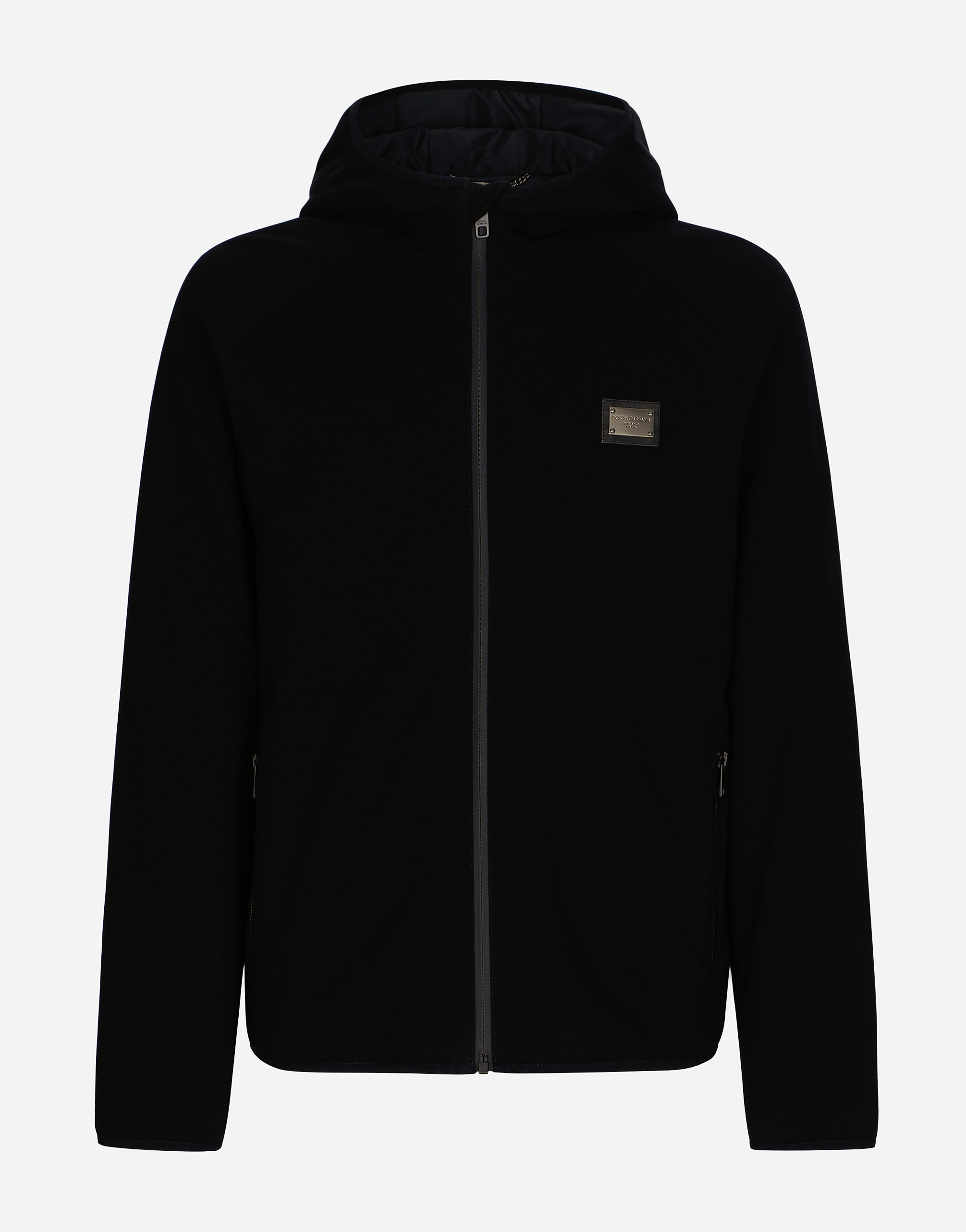 Dolce & Gabbana Hooded Jersey Jacket With Branded Tag - Man Coats And Jackets Black Viscose 58