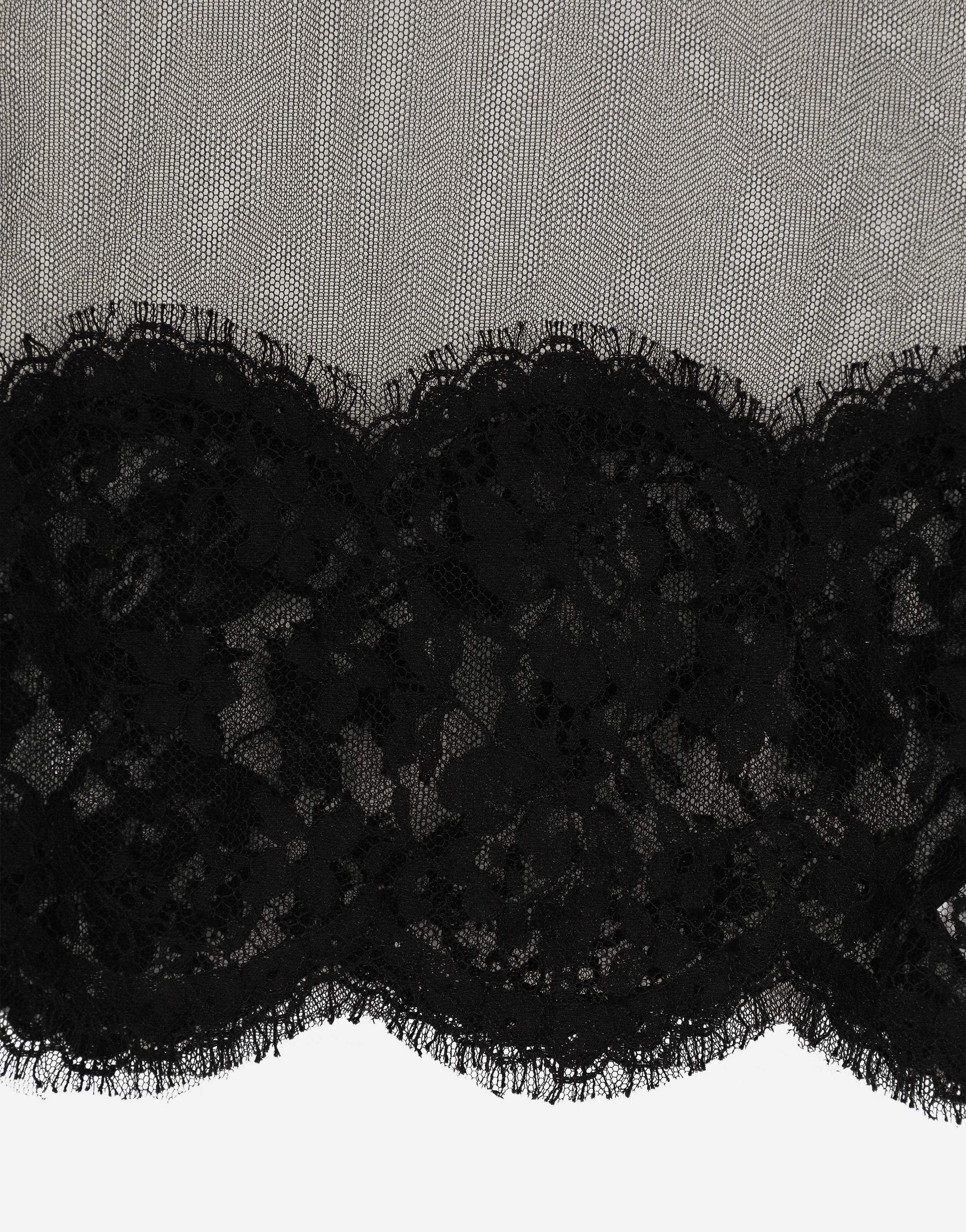 Tulle turtle-neck top with lace inserts