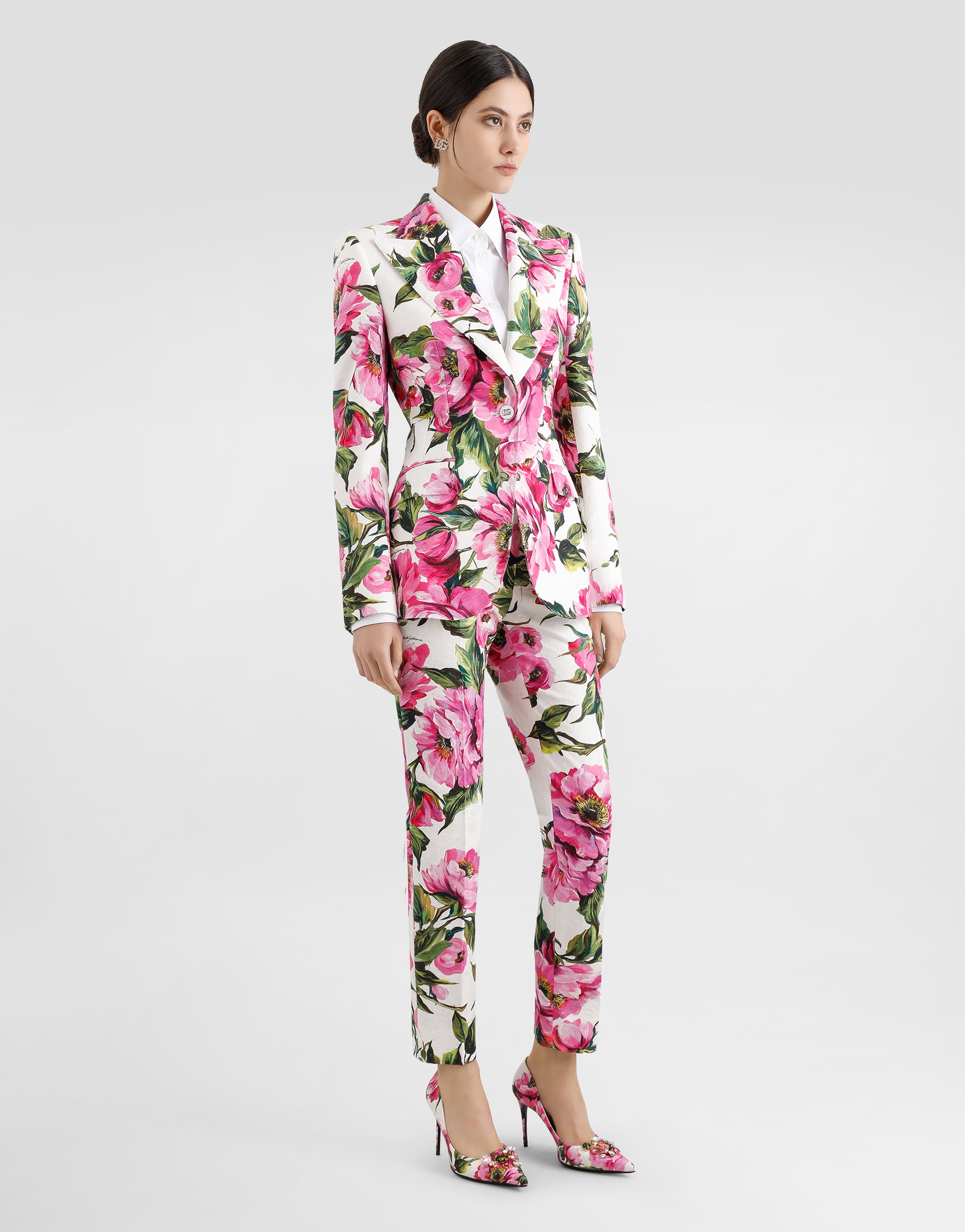 Dolce & Gabbana Peony Print Straight-leg Ankle Pants In Print