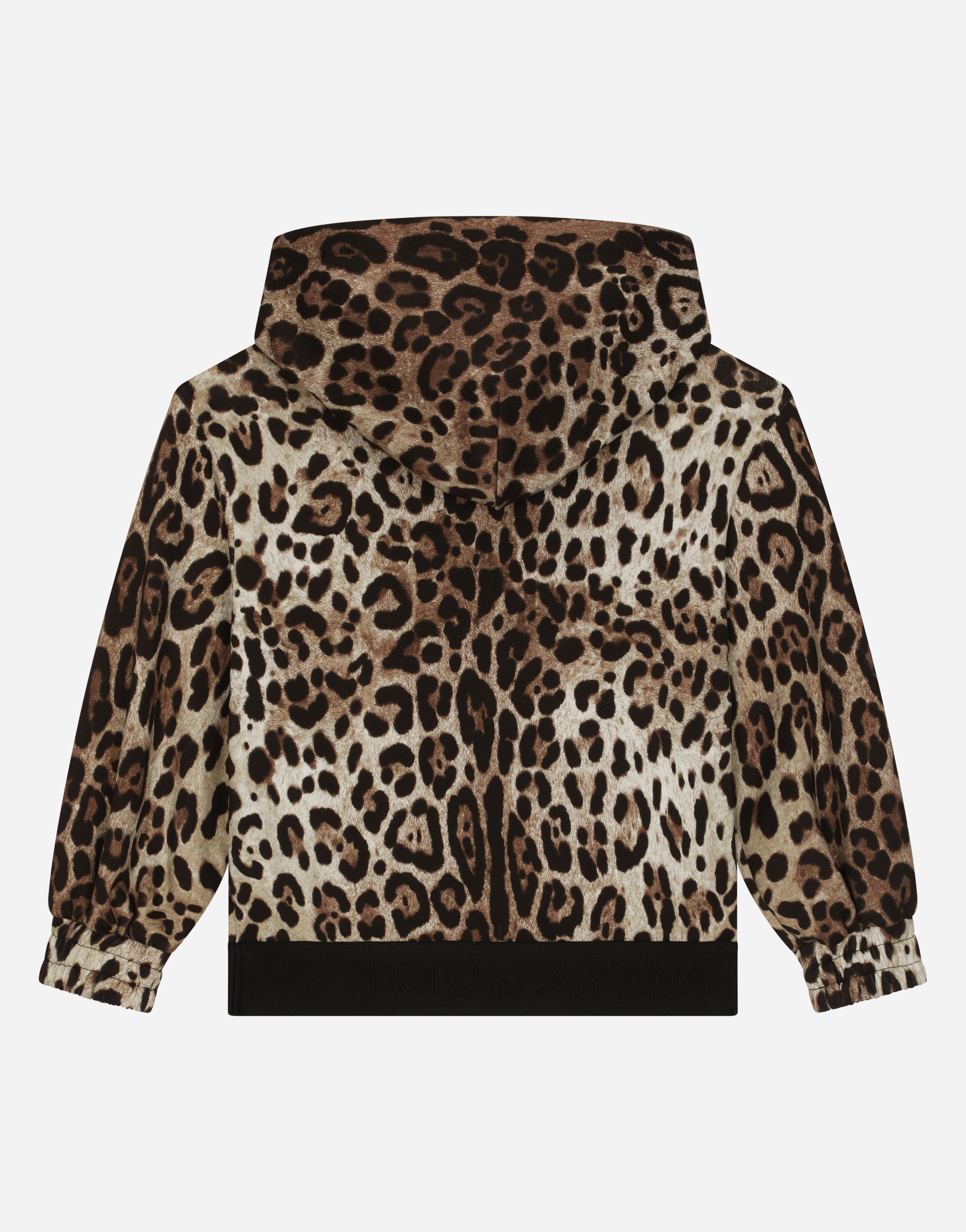 Shop Dolce & Gabbana Leopard-print Jersey Hoodie With Branded Elastic In Animal Print