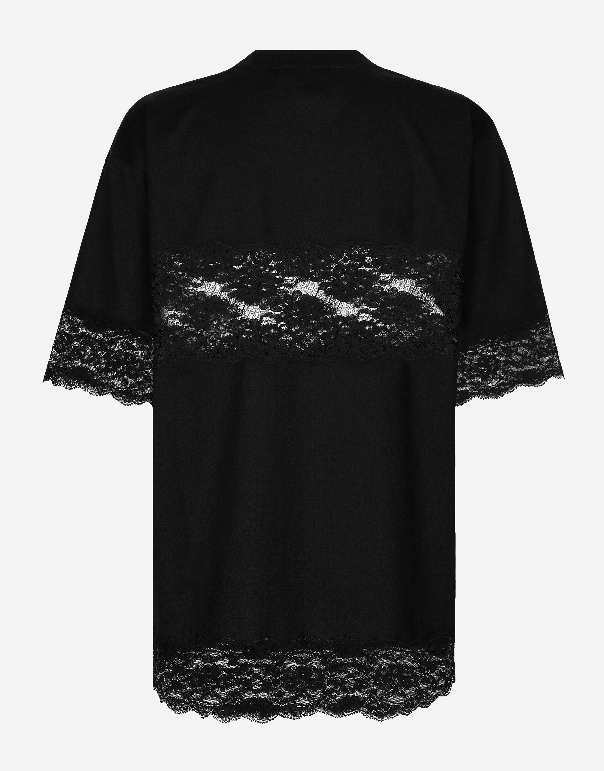 Dolce & Gabbana Jersey T-shirt With Lace Inserts And The Dolce&gabbana Tag In Black
