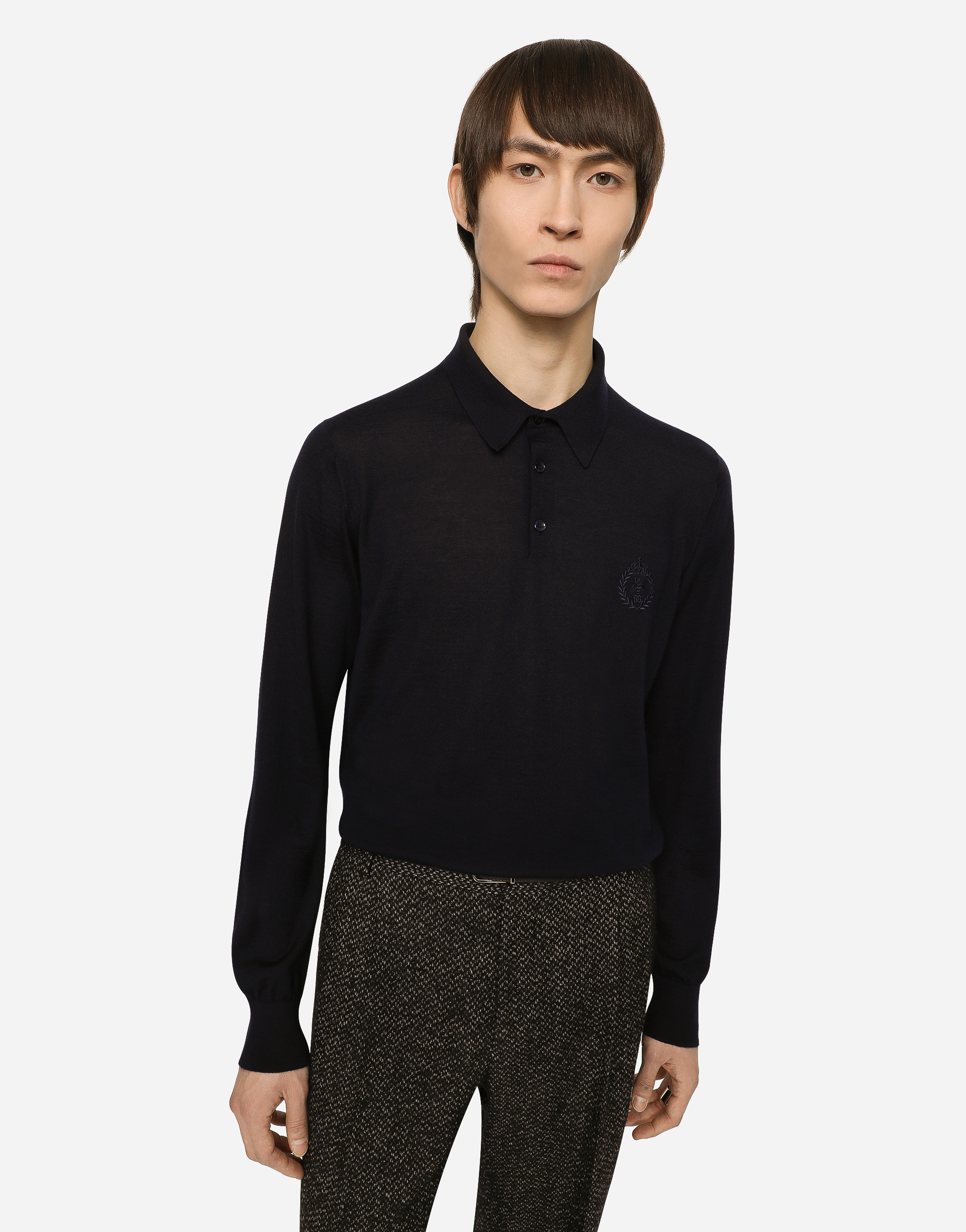 Shop Dolce & Gabbana Cashmere Polo-style Sweater With Dg Logo Embroidery In Blue