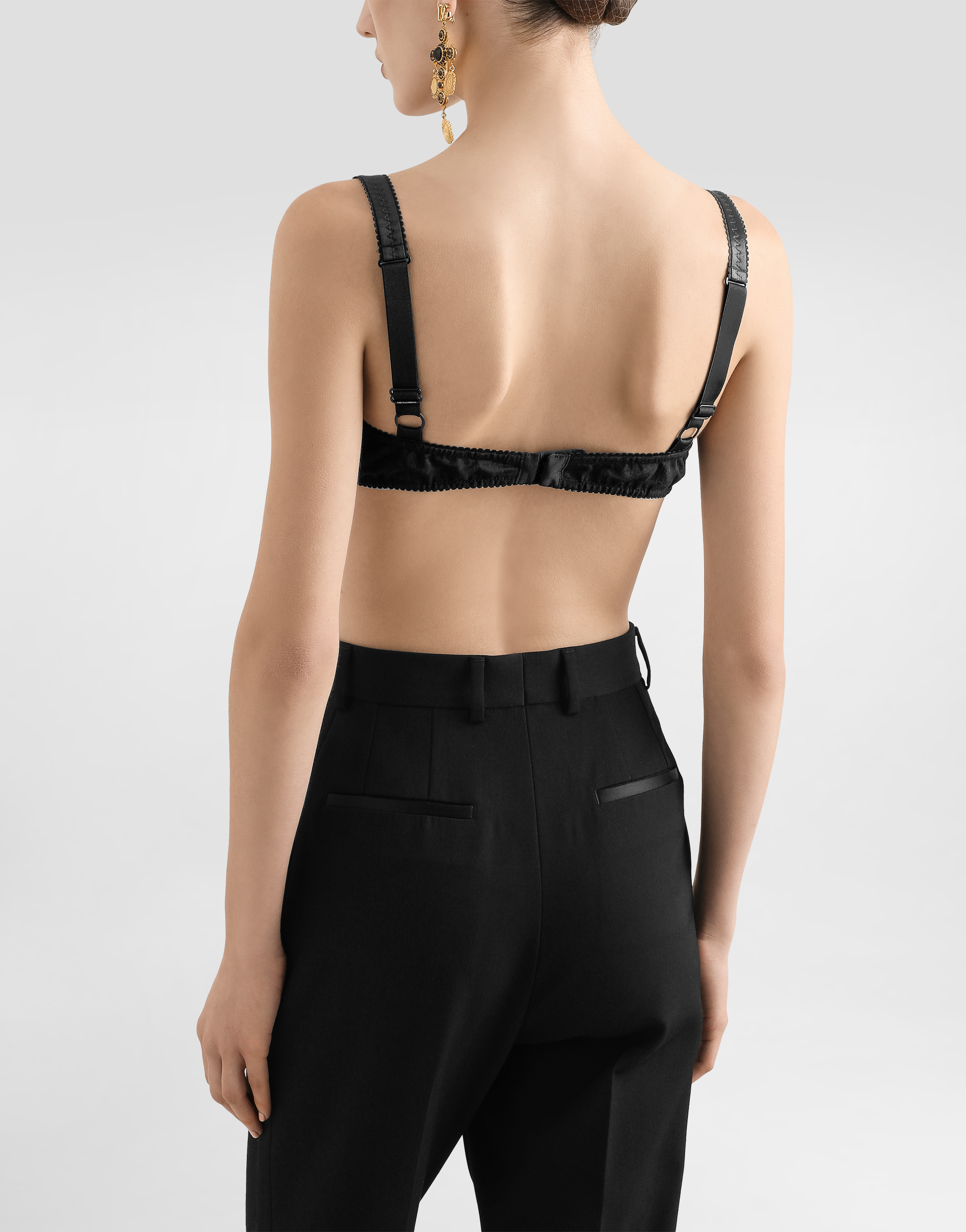 Dolce & Gabbana Satin Balconette Bra With Lace Detailing In Black