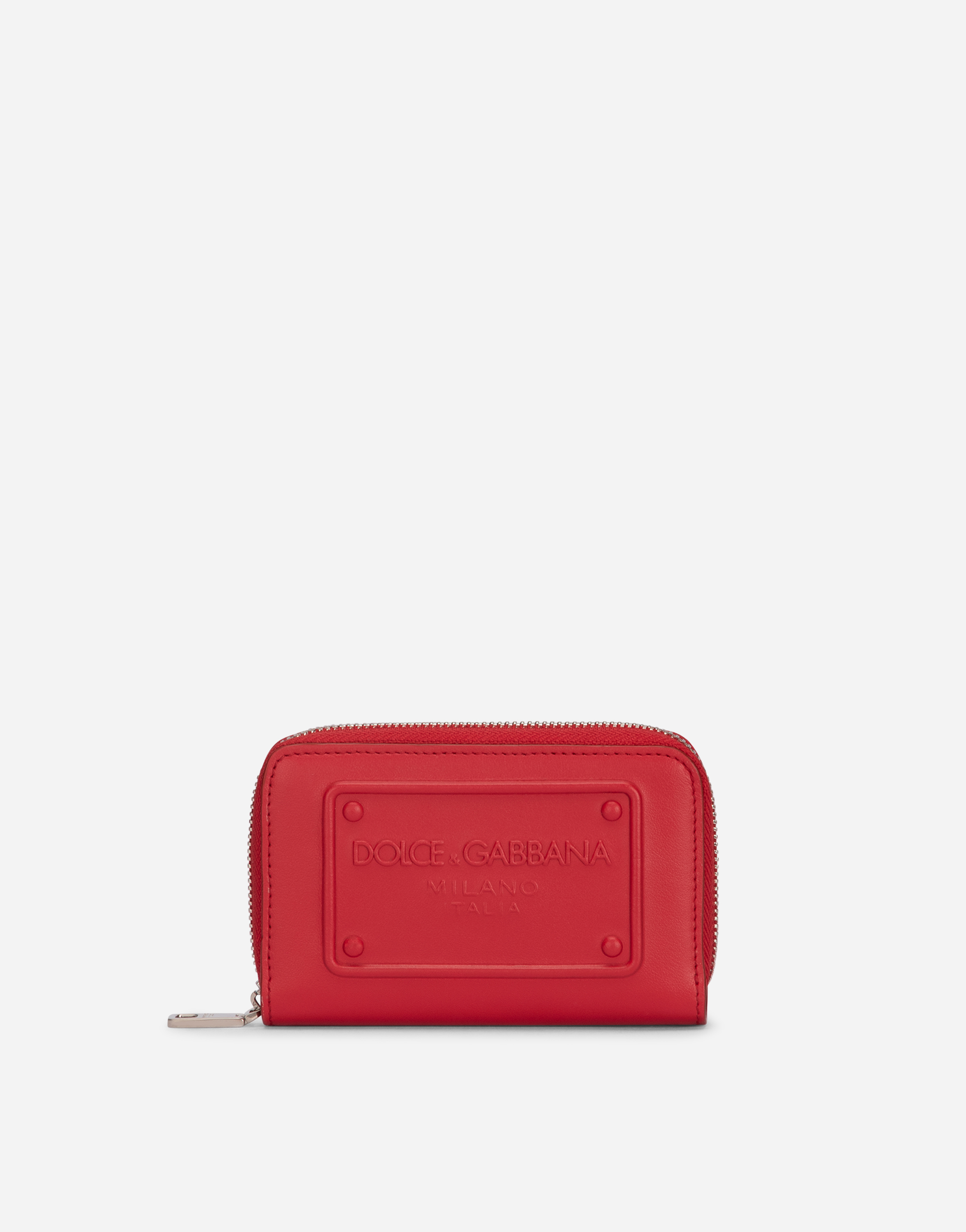 DOLCE & GABBANA SMALL ZIP-AROUND WALLET IN CALFSKIN WITH RAISED LOGO