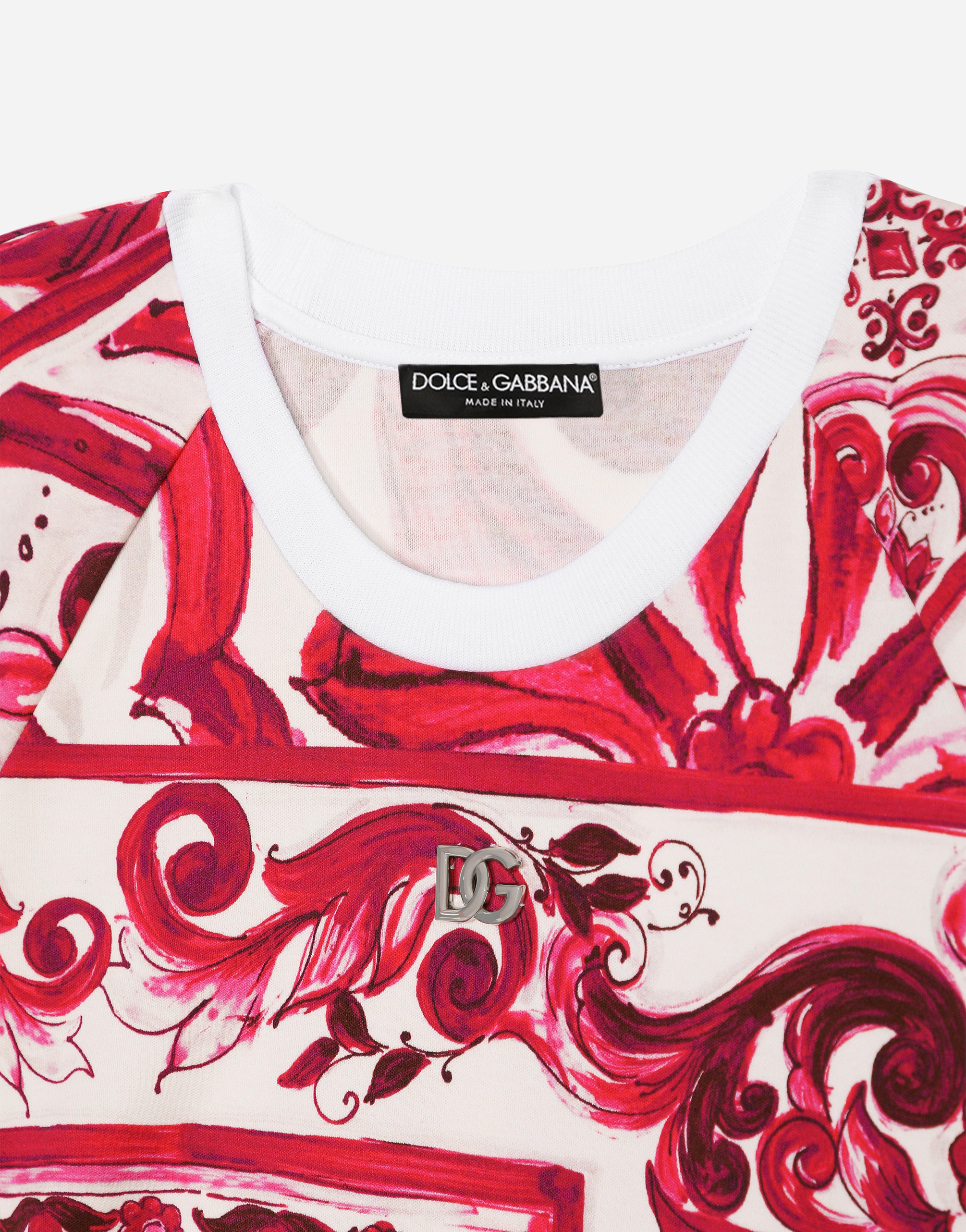 Shop Dolce & Gabbana Cropped Majolica-print Jersey T-shirt In マルチカラー
