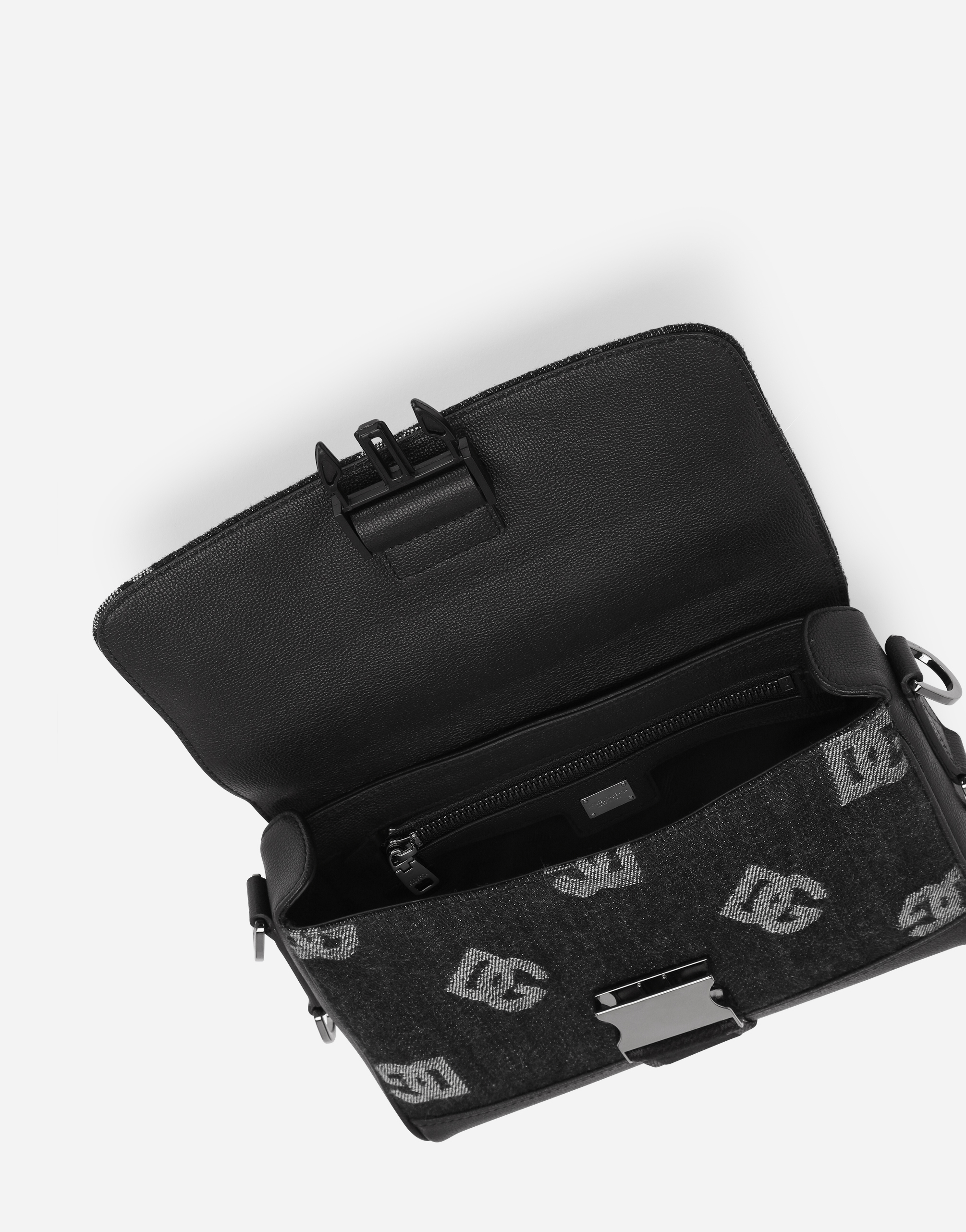 DOLCE & GABBANA CALFSKIN AND DENIM CROSSBODY BAG WITH LOGO