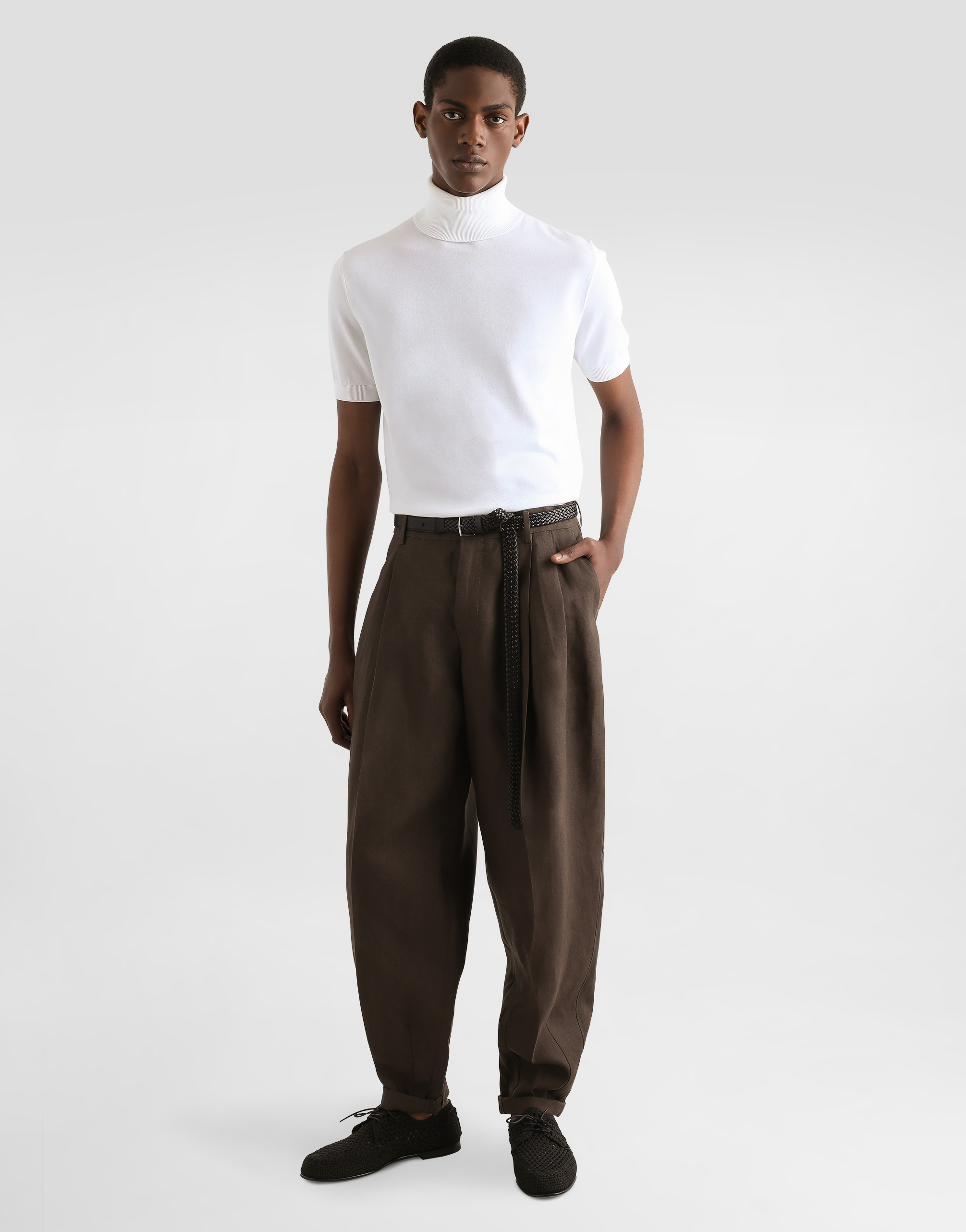 Dolce & Gabbana Linen Fabric Pants In Brown