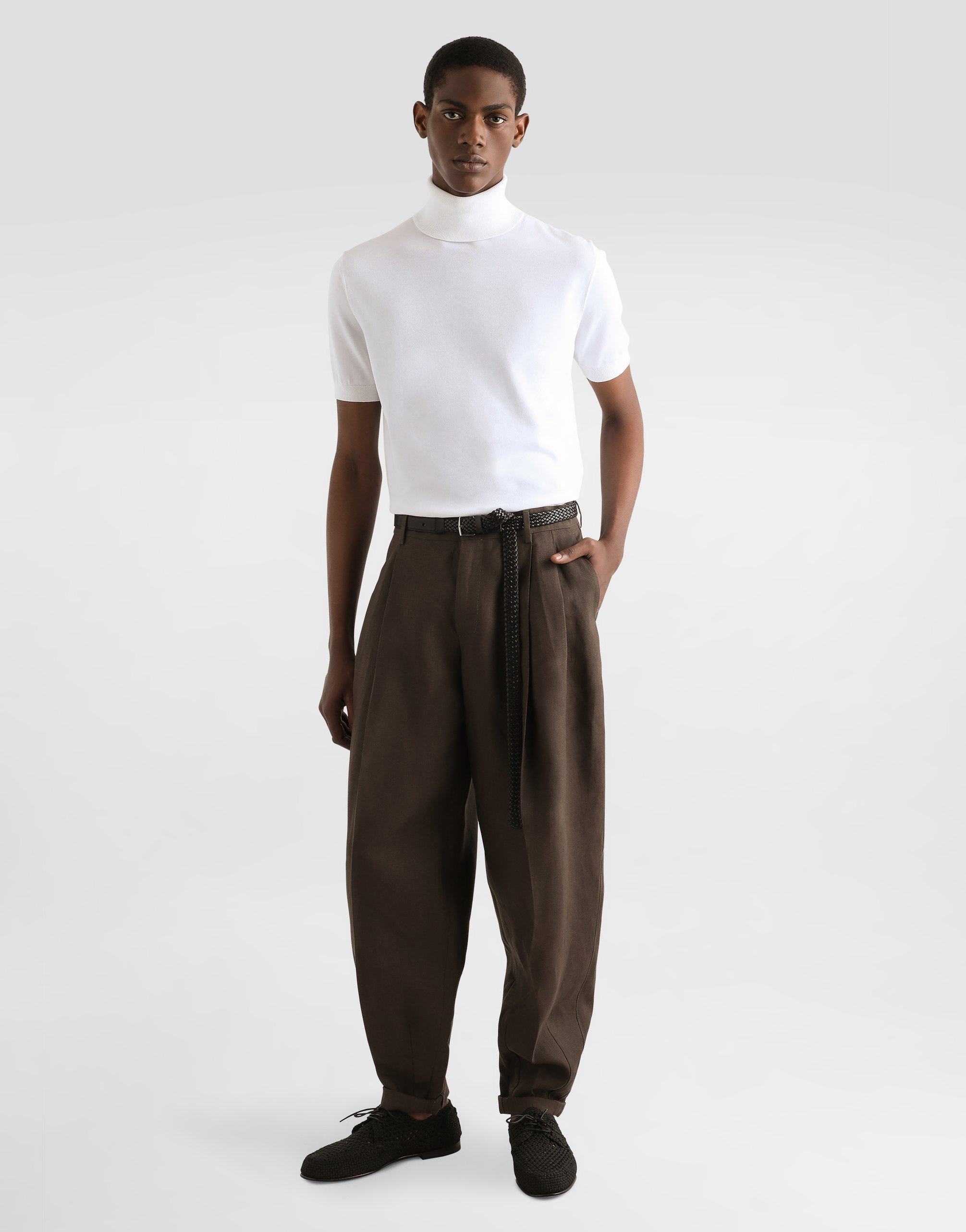 Dolce & Gabbana Linen Fabric Pants In Brown