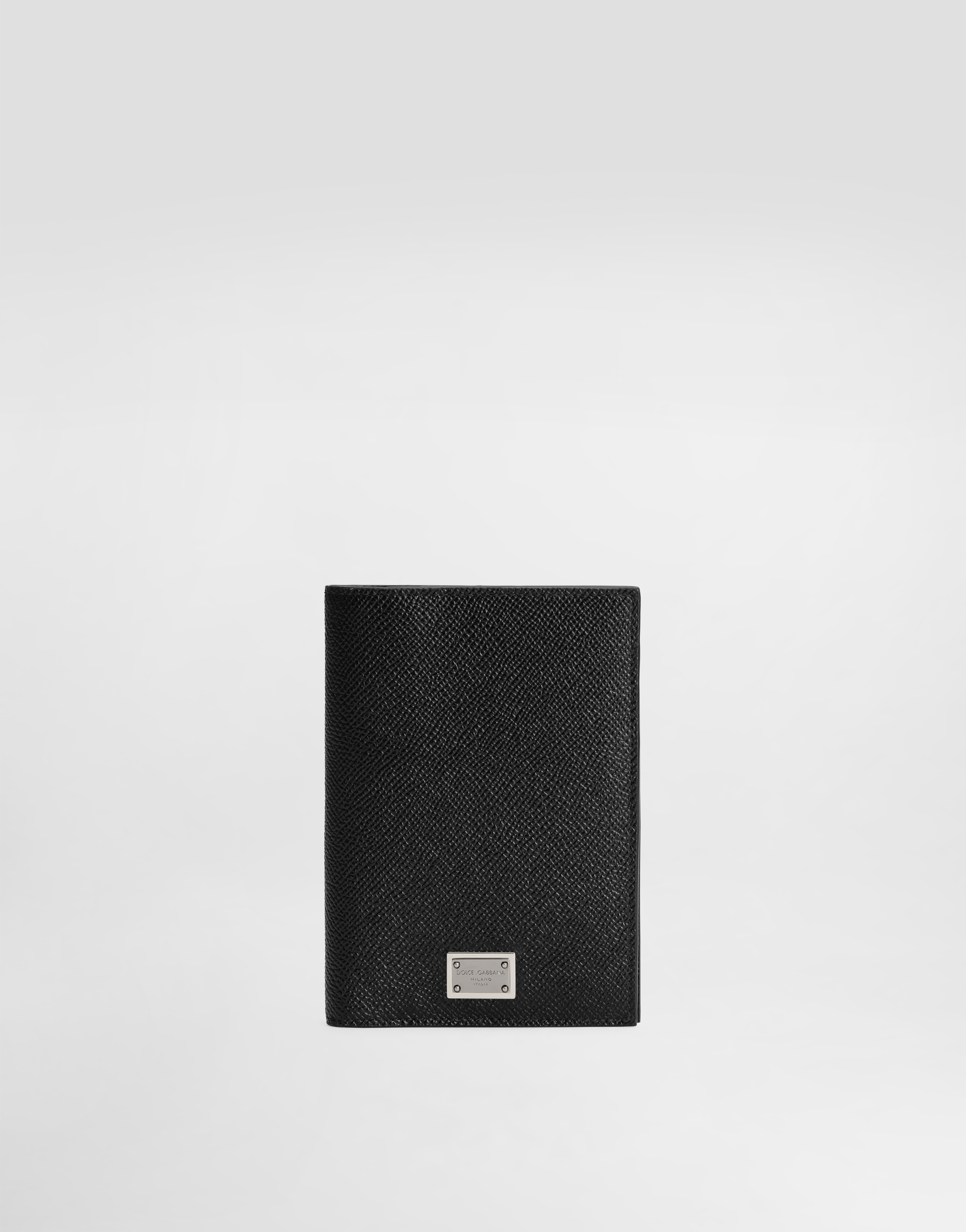Calfskin passport holder with logo tag