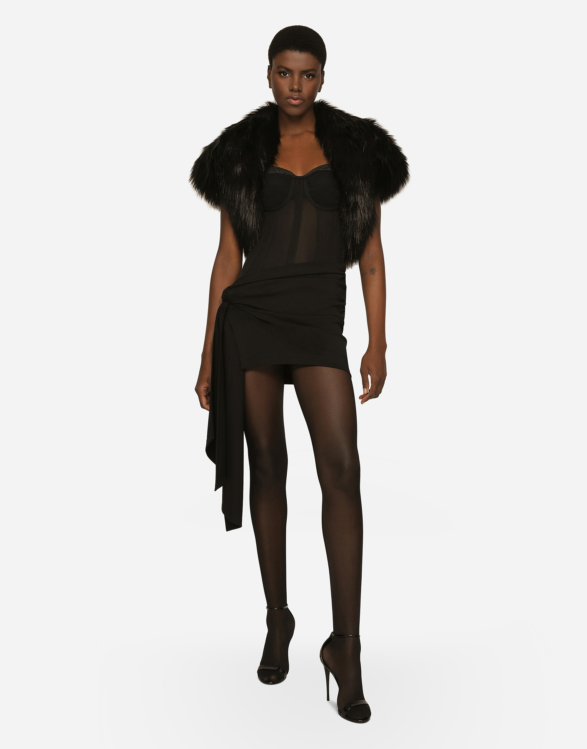 Shop Dolce & Gabbana Faux Fur Shrug In Black