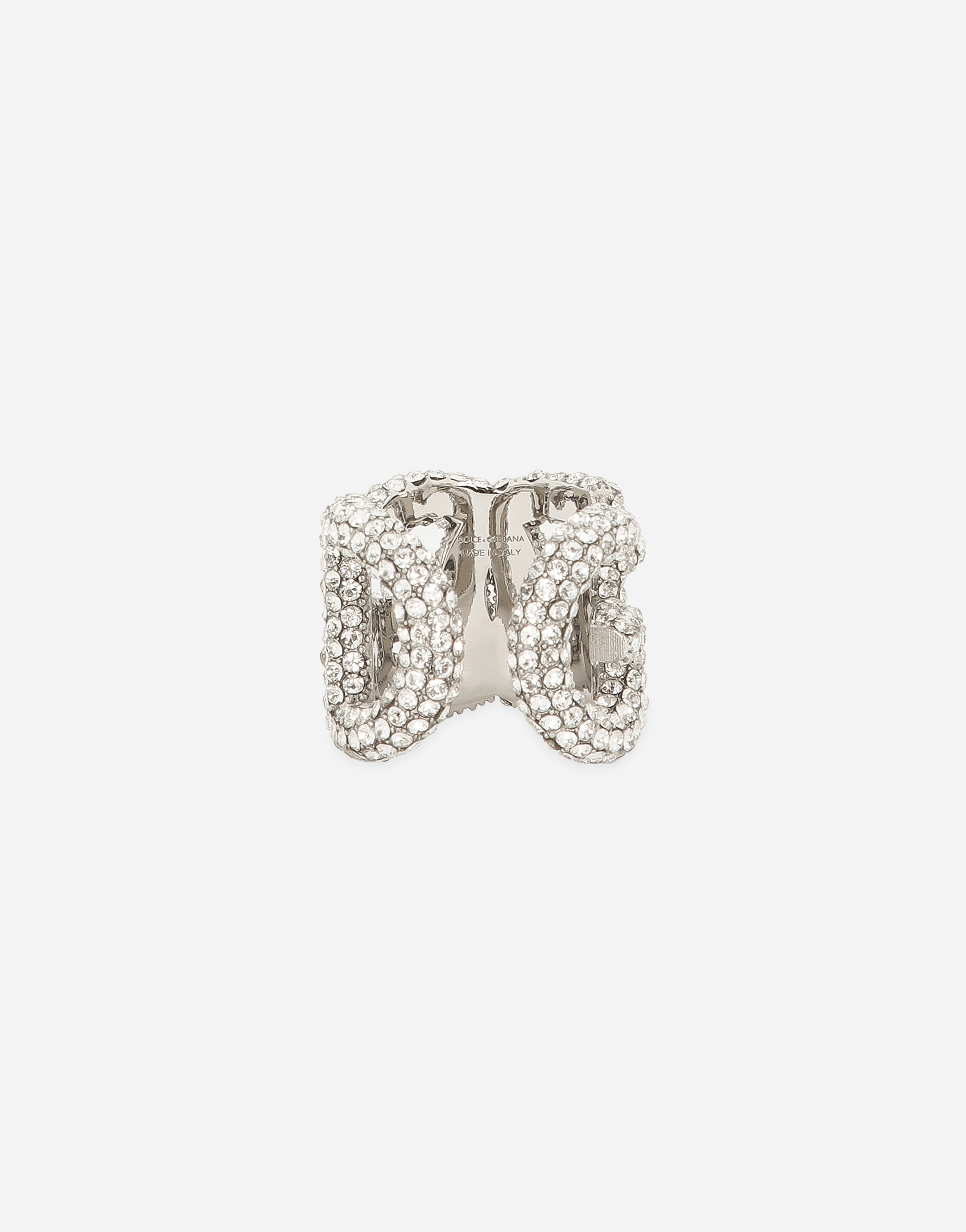 Dolce & Gabbana Rhinestone Ring With Dg Logo In シルバー