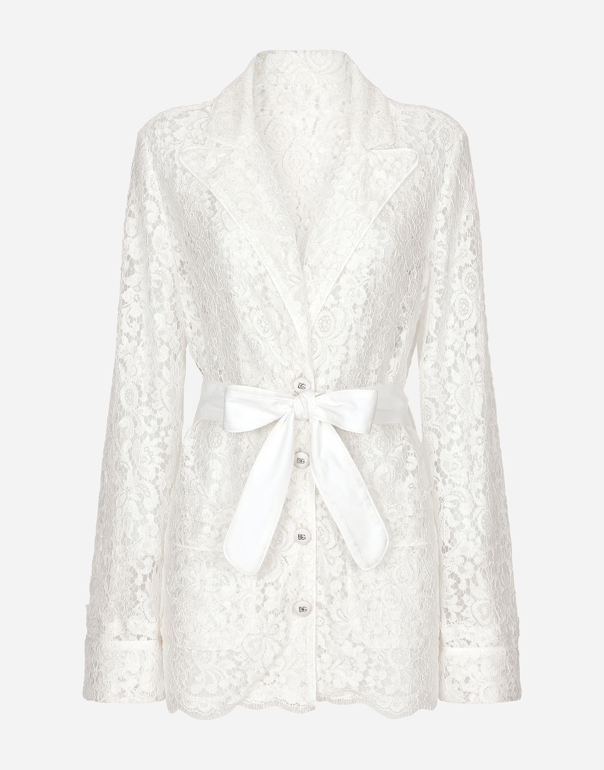 Dolce & Gabbana Floral Cordonetto Lace Pyjama Shirt In White