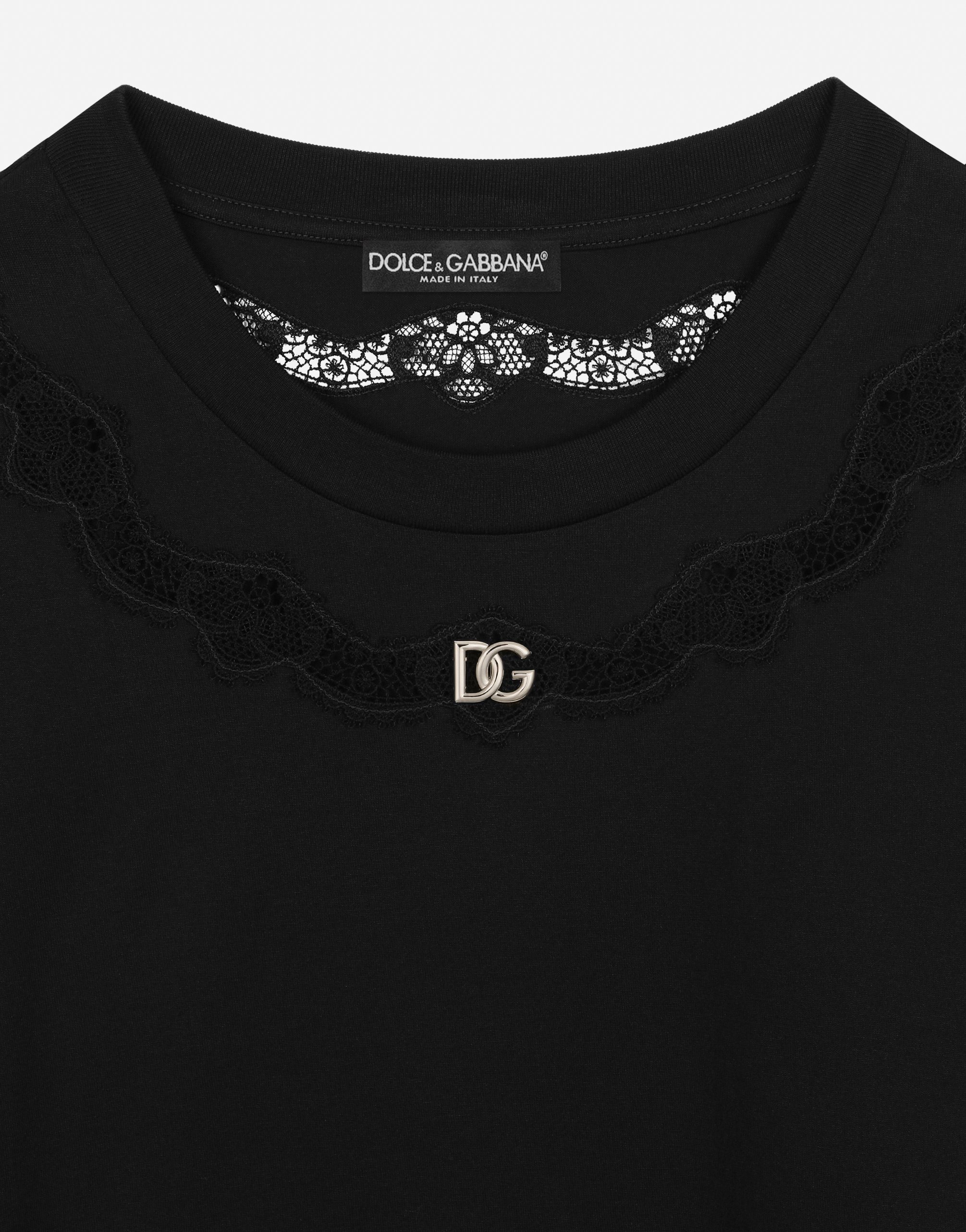Dolce & Gabbana Black T-shirt With Logo Decorated With Crystals On The Front In Cotton Woman In Black