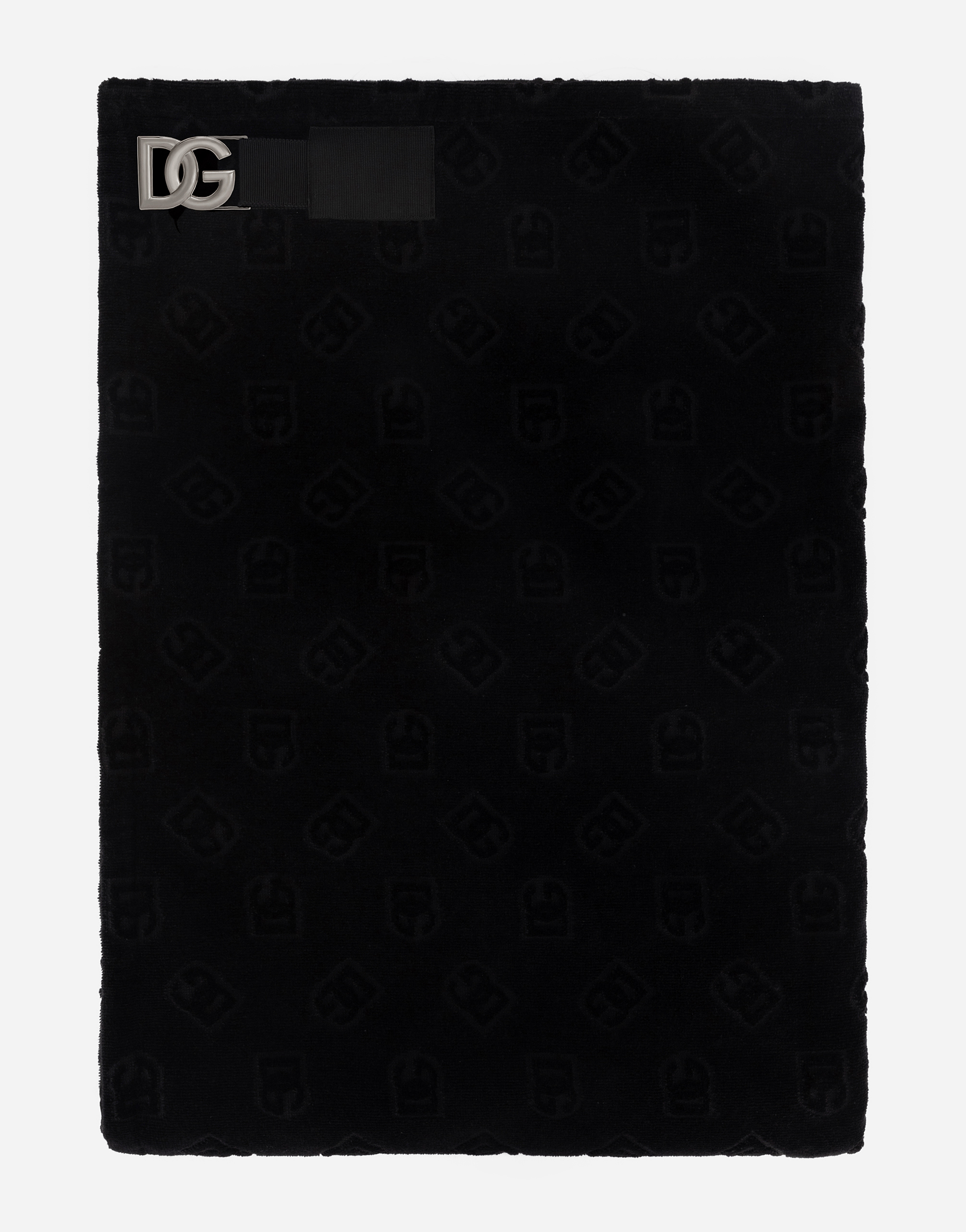 Dolce & Gabbana Cotton Jacquard Beach Towel With Dg Monogram In Black