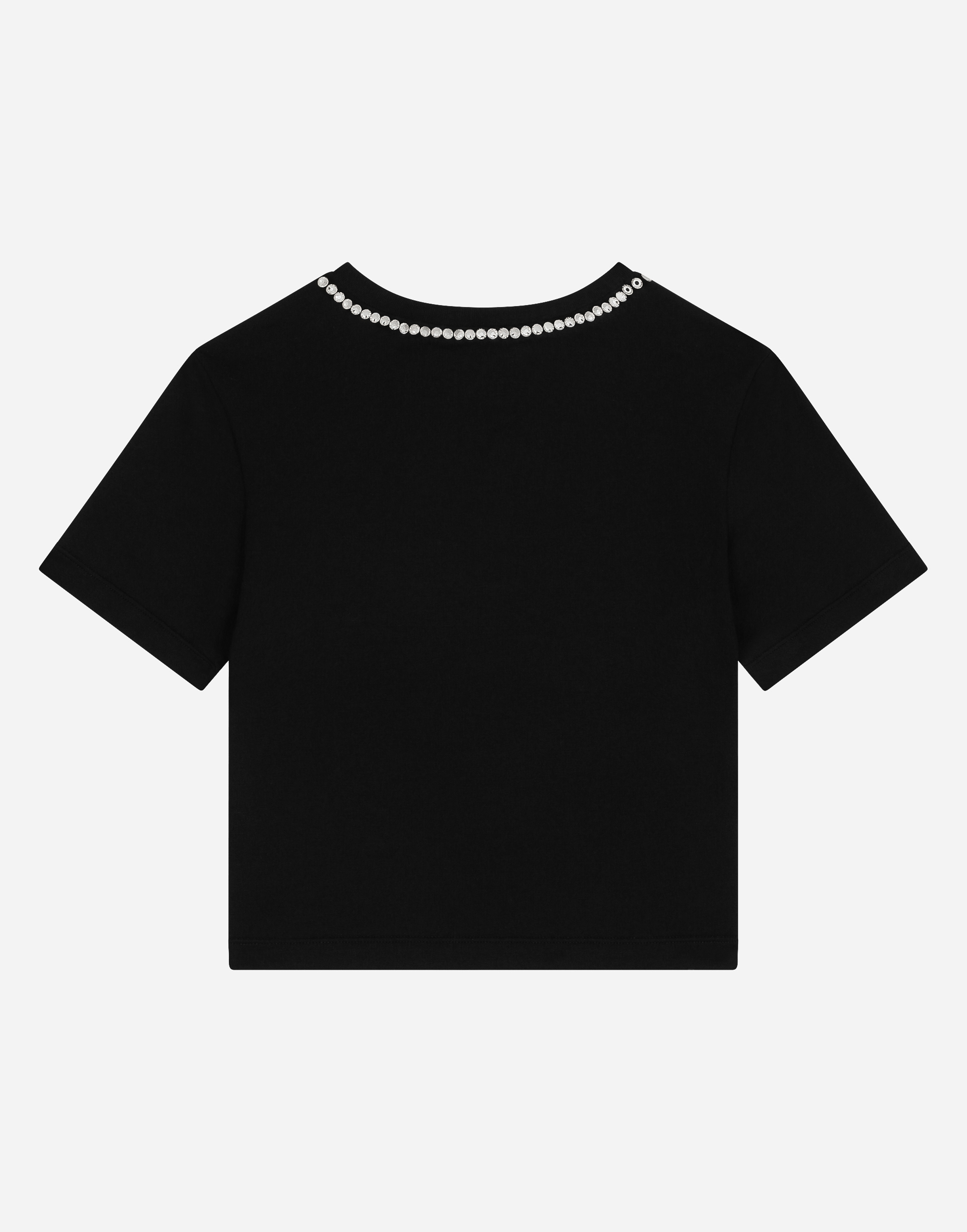  Dolce & Gabbana Kurzarm-t-shirt Aus Jersey Mit Strass - Frau T-shirts Und Sweatshirts Schwarz Jersey 6 Years 