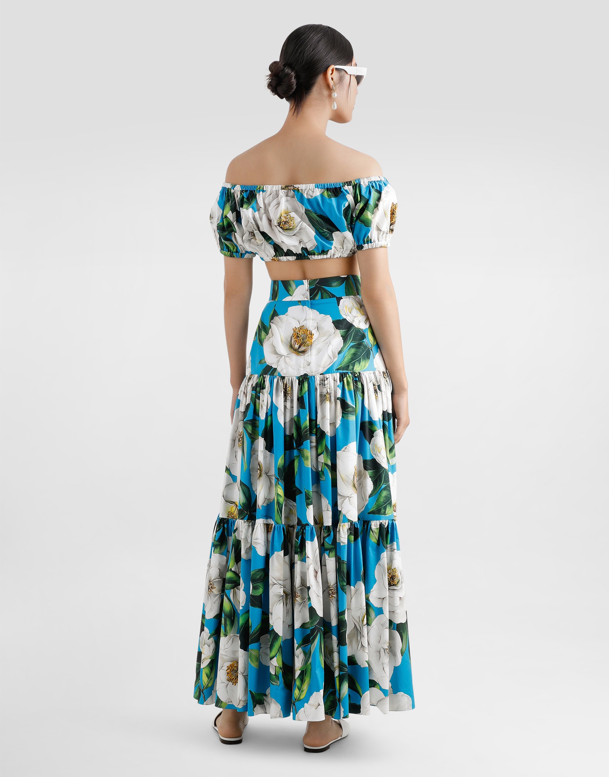 Dolce & Gabbana Cotton Bardot-neck Top With Gardenia Print In Print