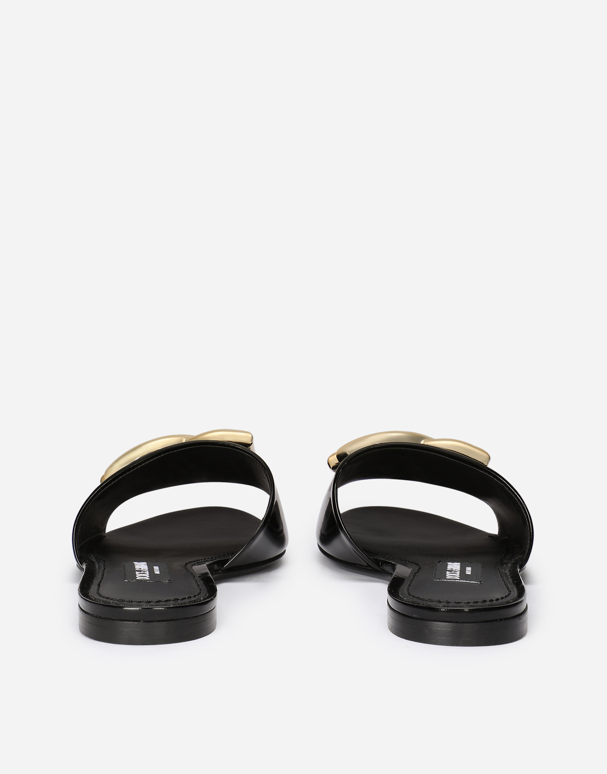 Shop Dolce & Gabbana Polished Calfskin Sliders With Dg Logo In Black
