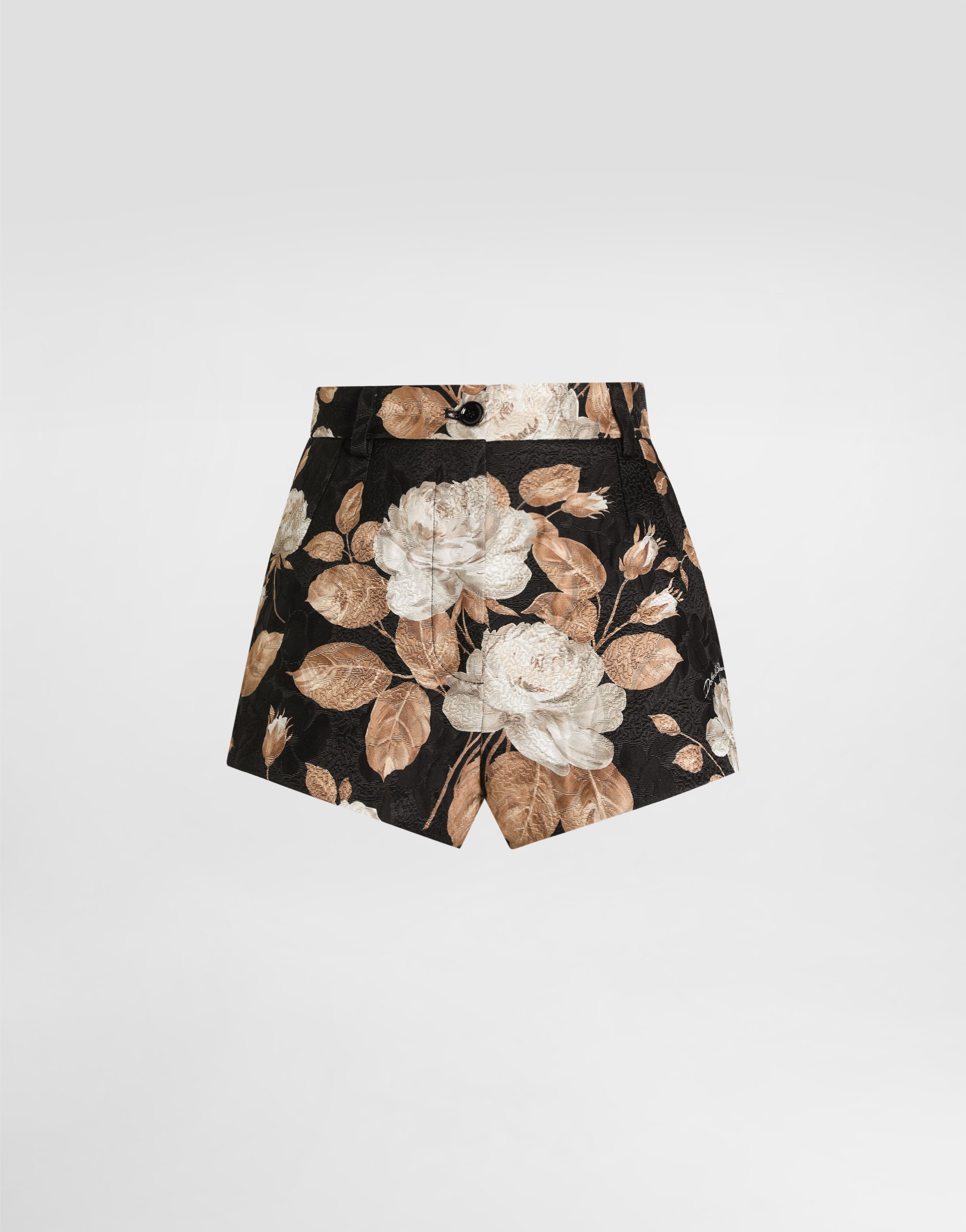 Vintage rose-print brocade shorts